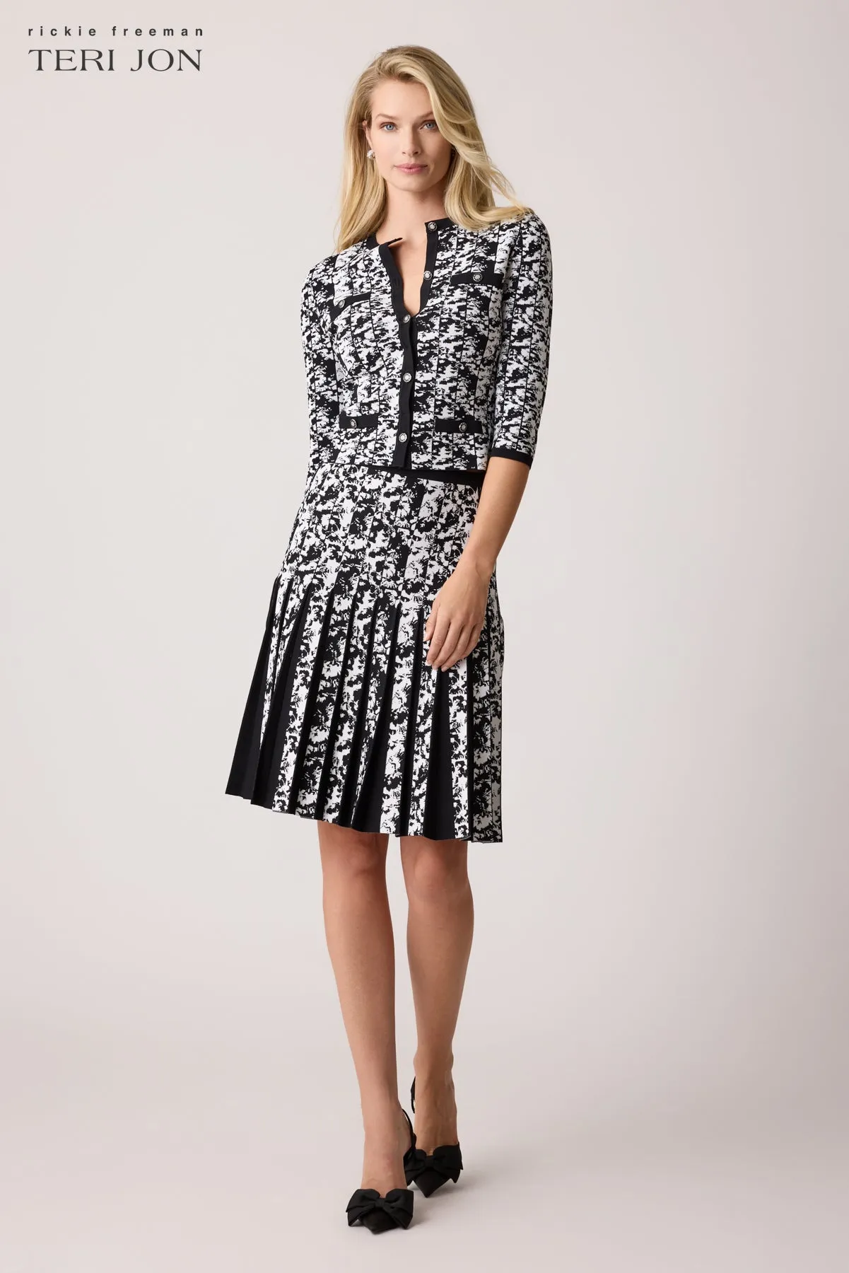 Double Knit Printed Box Pleat Skirt sold by Teri Jon product image thumbnail 4