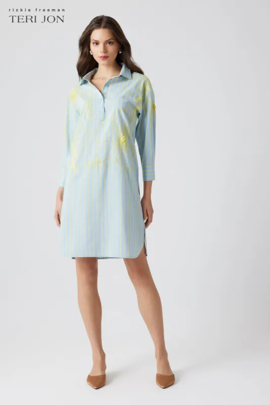 Cotton Stripe Embroidered Shirt Dress sold by Teri Jon