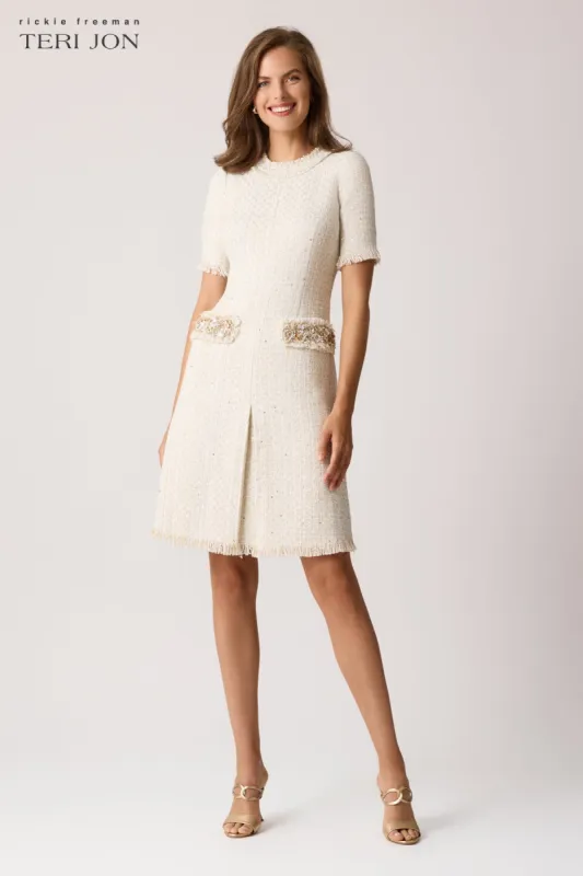 Metallic Boucle Bead Faux Pocket Dress made by Teri Jon