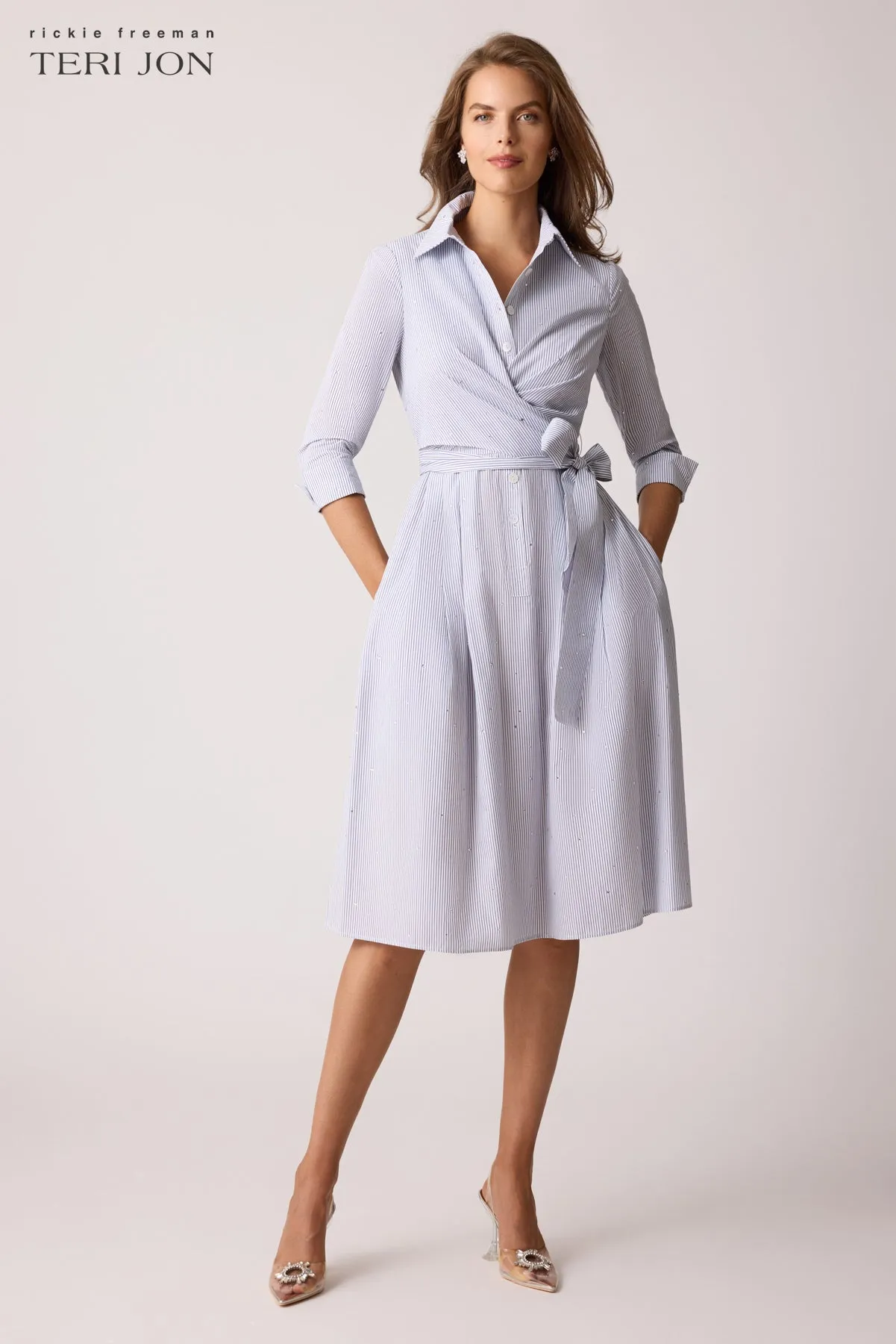 Rhinestone Striped Twist Shirt Dress sold by Teri Jon