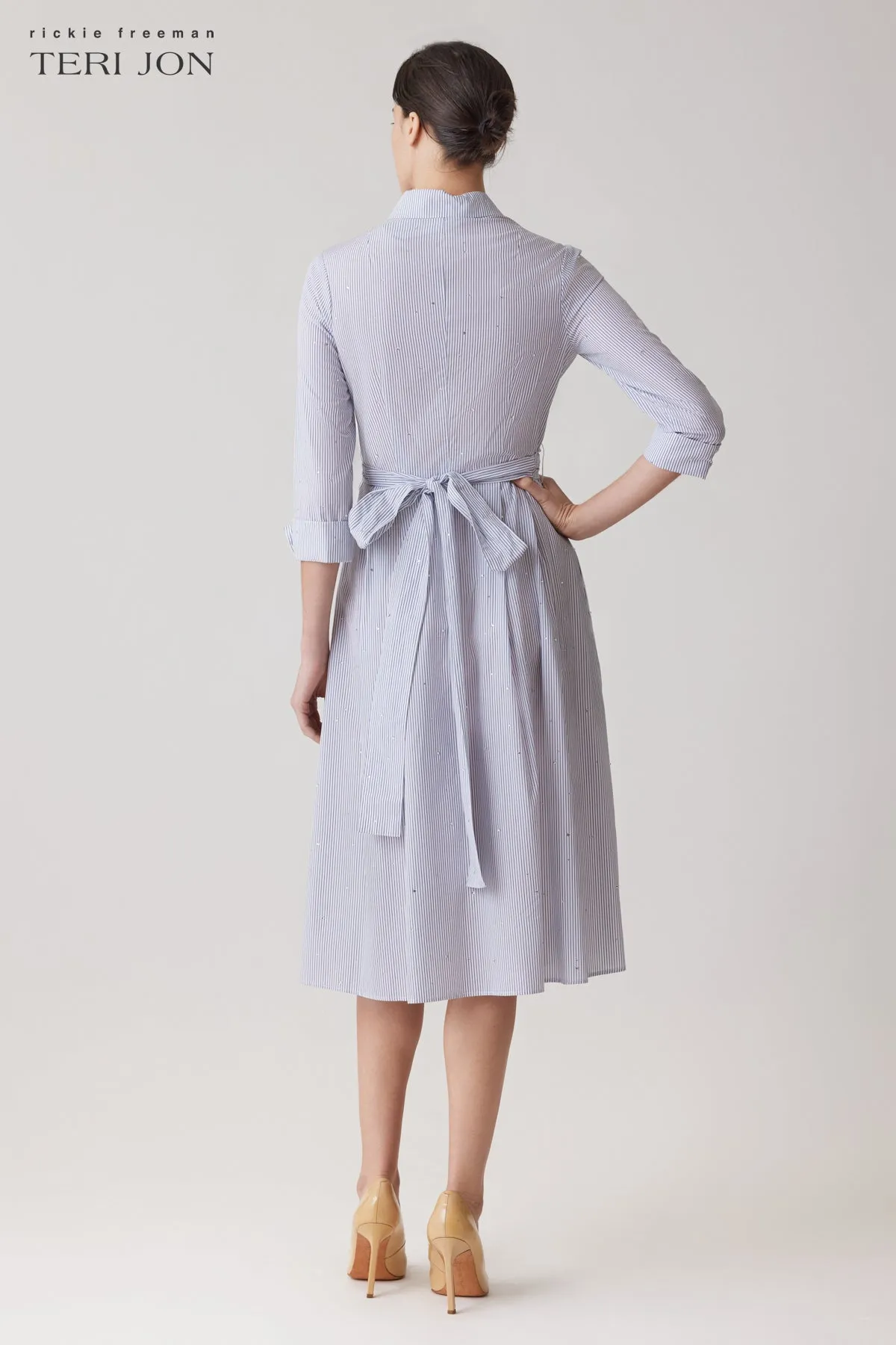 Rhinestone Striped Twist Shirt Dress sold by Teri Jon product image thumbnail 4