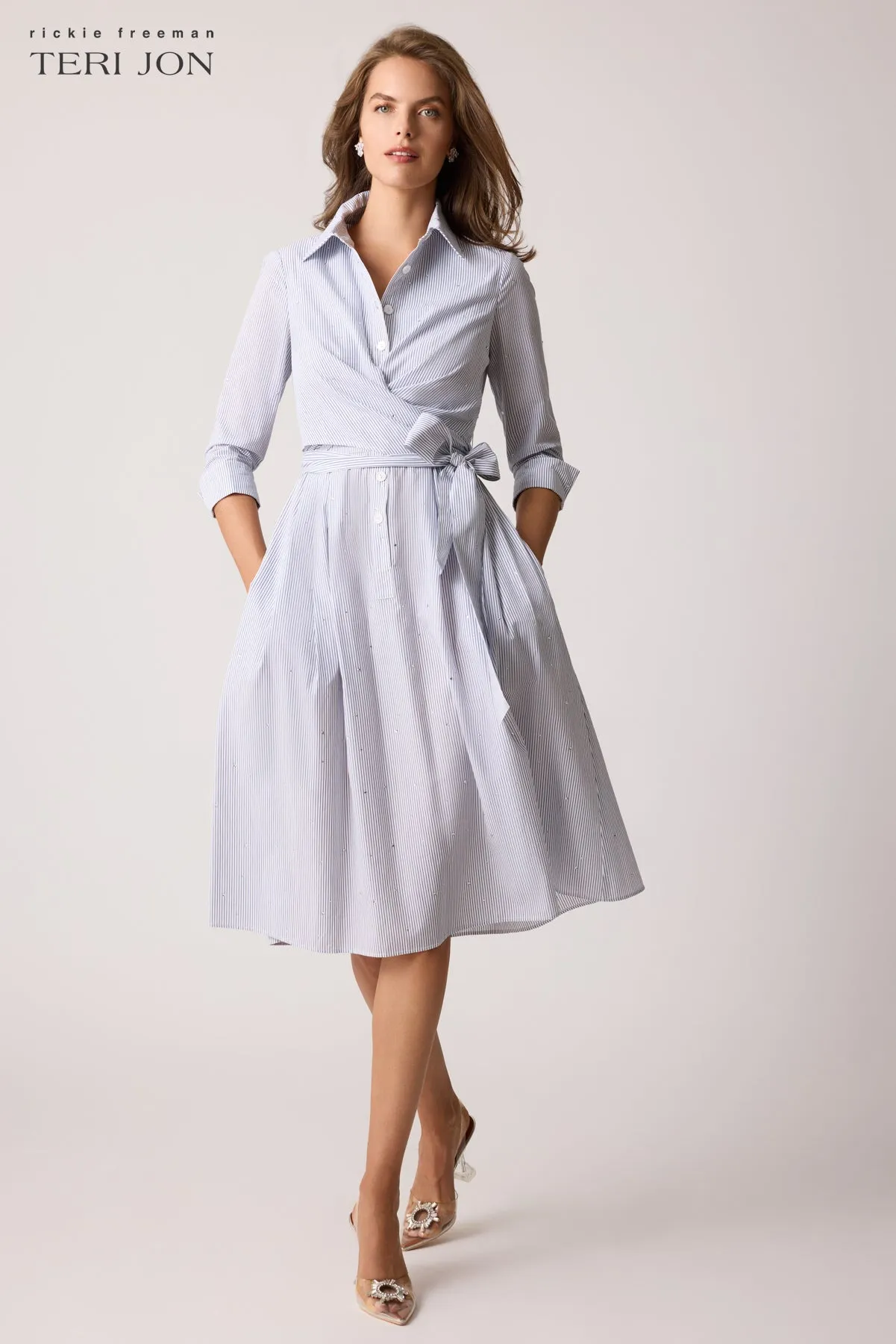 Rhinestone Striped Twist Shirt Dress sold by Teri Jon product image thumbnail 2