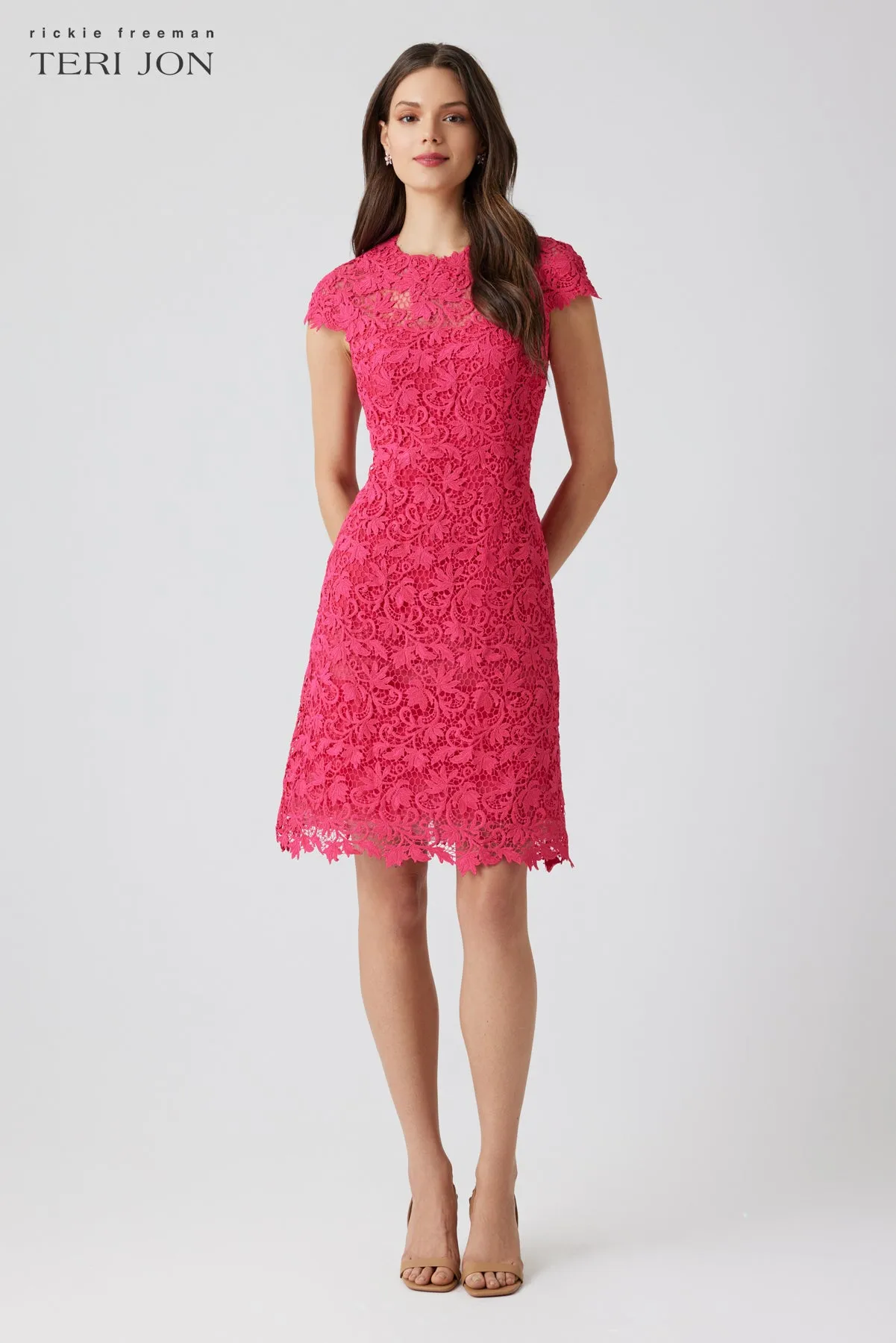 Re-Embroidered Lace Cap-Sleeve A-Line Dress sold by Teri Jon product image thumbnail 2