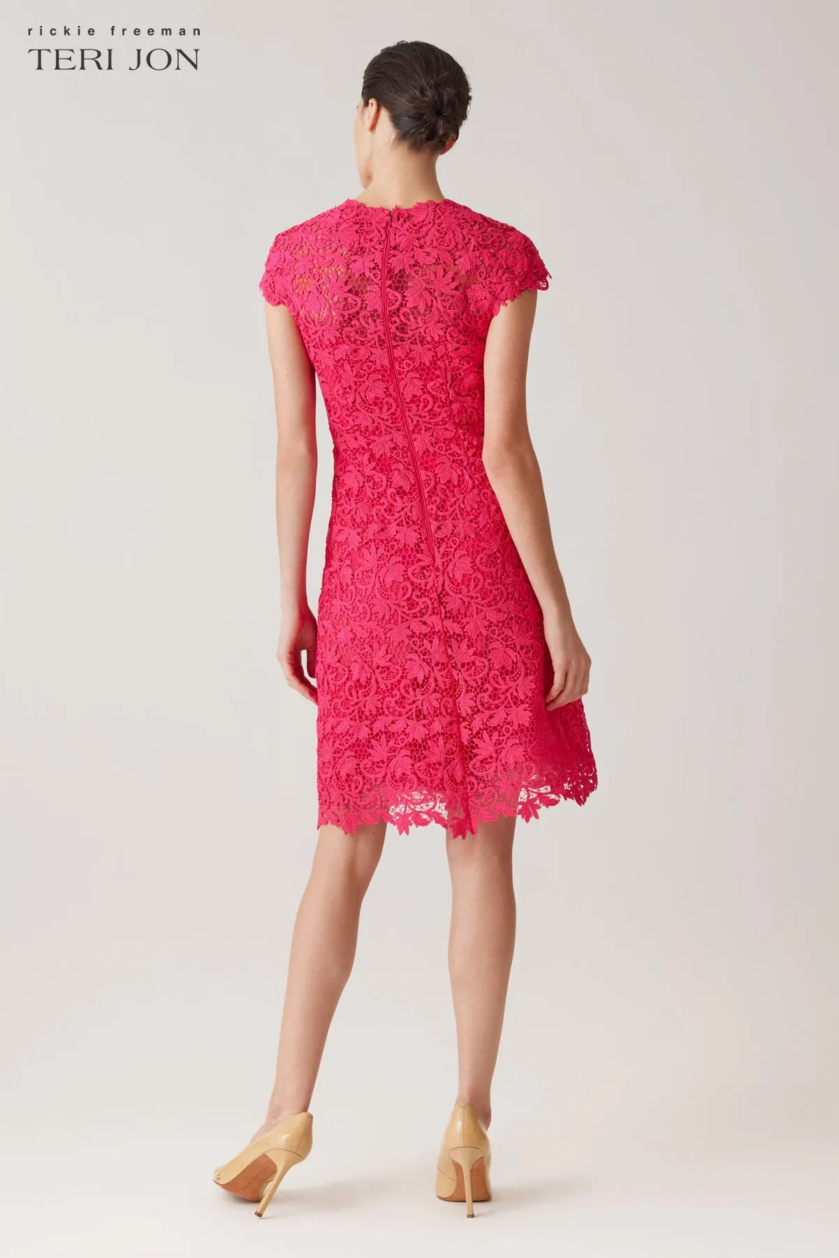 Re-Embroidered Lace Cap-Sleeve A-Line Dress sold by Teri Jon product image thumbnail 4