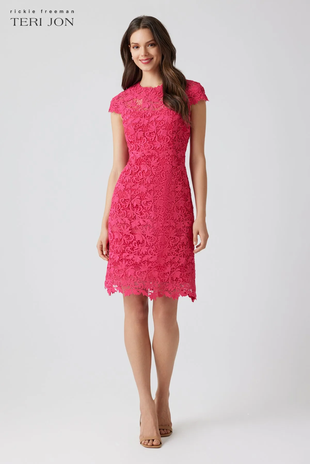 Re-Embroidered Lace Cap-Sleeve A-Line Dress sold by Teri Jon product image thumbnail 3