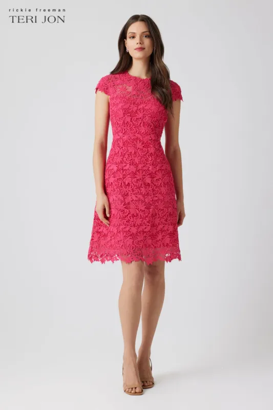 Re-Embroidered Lace Cap-Sleeve A-Line Dress sold by Teri Jon