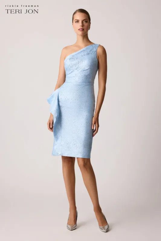 Jacquard One Shoulder Side Ruffle Dress sold by Teri Jon