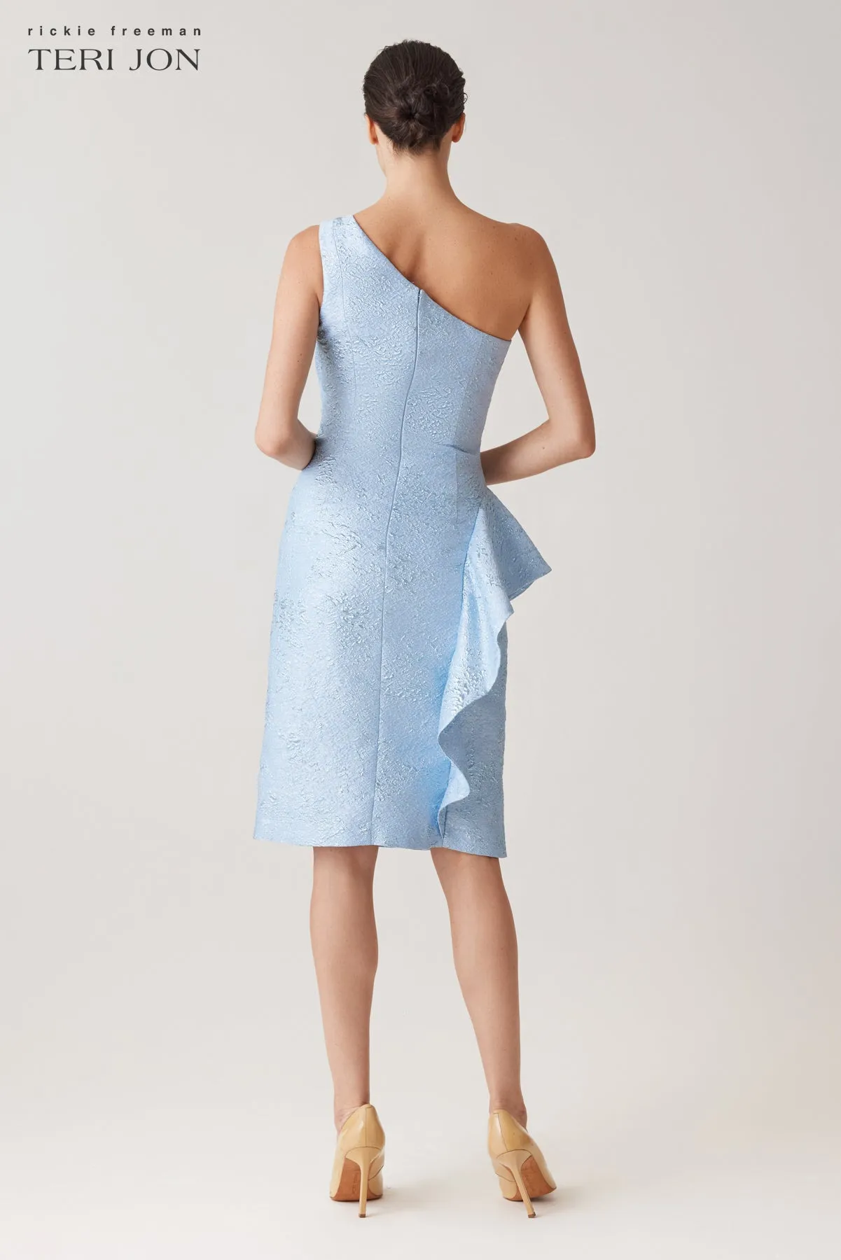 Jacquard One Shoulder Side Ruffle Dress sold by Teri Jon product image thumbnail 3