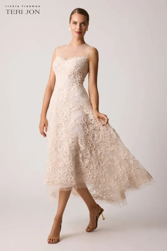 Macrame Tulle High Low Dress sold by Teri Jon