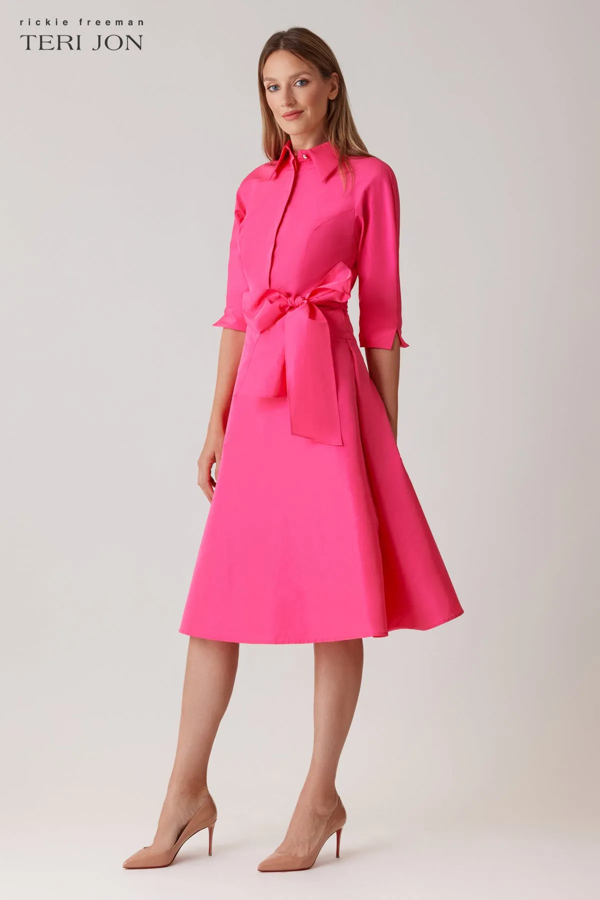 Taffeta Drop Waist Shirt Dress sold by Teri Jon product image thumbnail 2