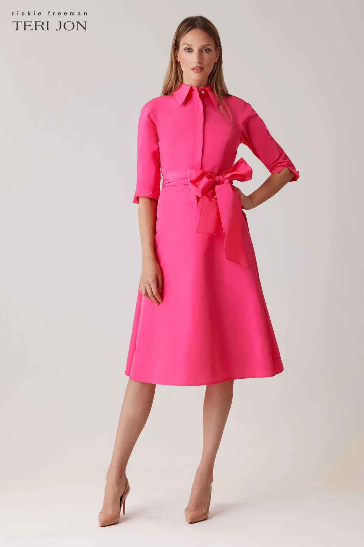 Taffeta Drop Waist Shirt Dress sold by Teri Jon product image thumbnail 3