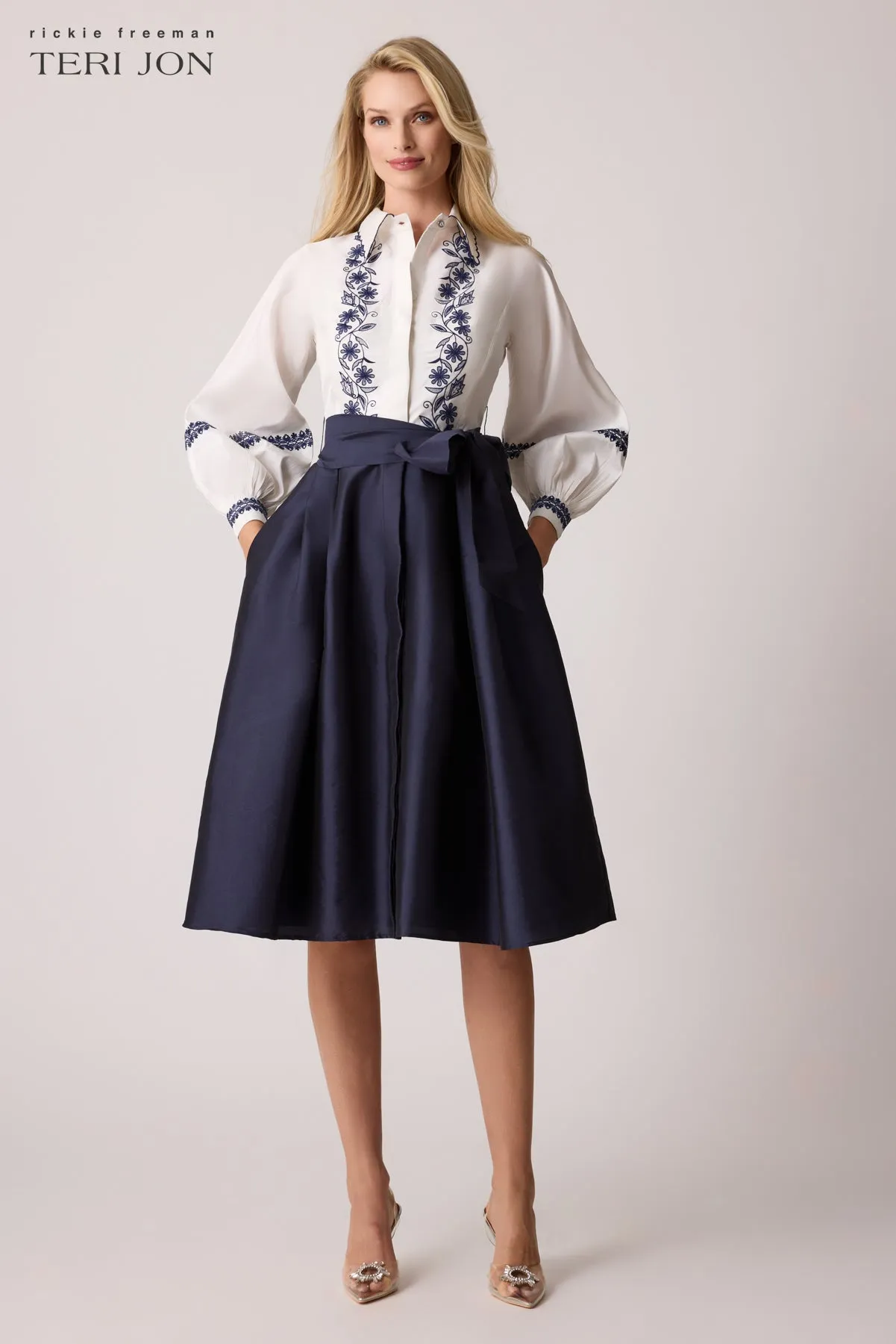 Taffeta Embroidered Shirt Waist Dress sold by Teri Jon