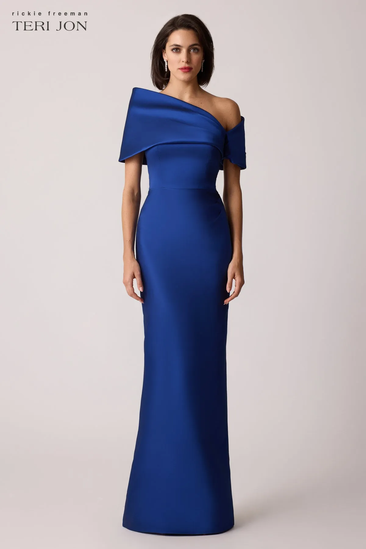 Stretch Mikado Asymmetrical Off Shoulder Cuff Gown sold by Teri Jon