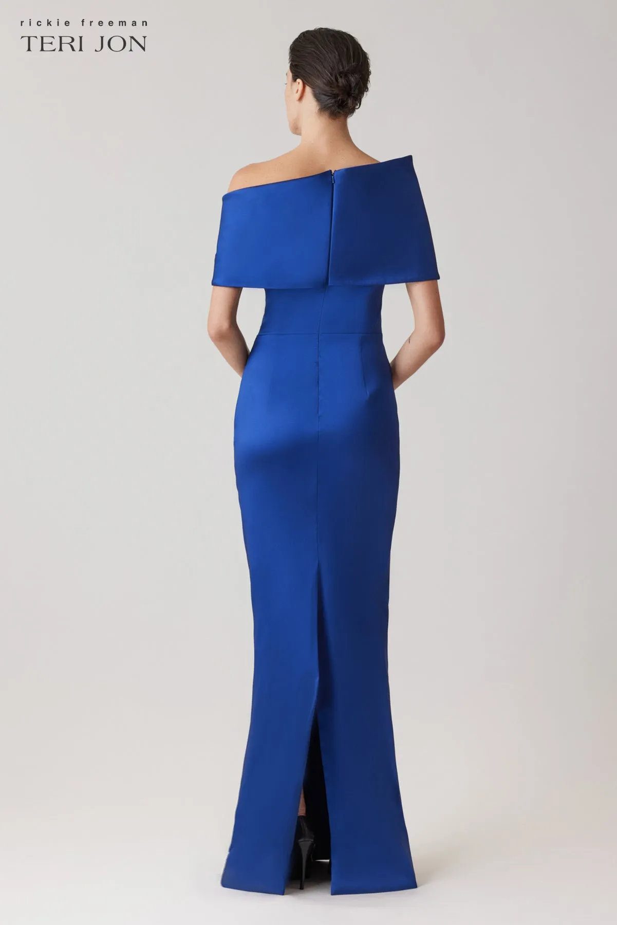 Stretch Mikado Asymmetrical Off Shoulder Cuff Gown sold by Teri Jon product image thumbnail 4