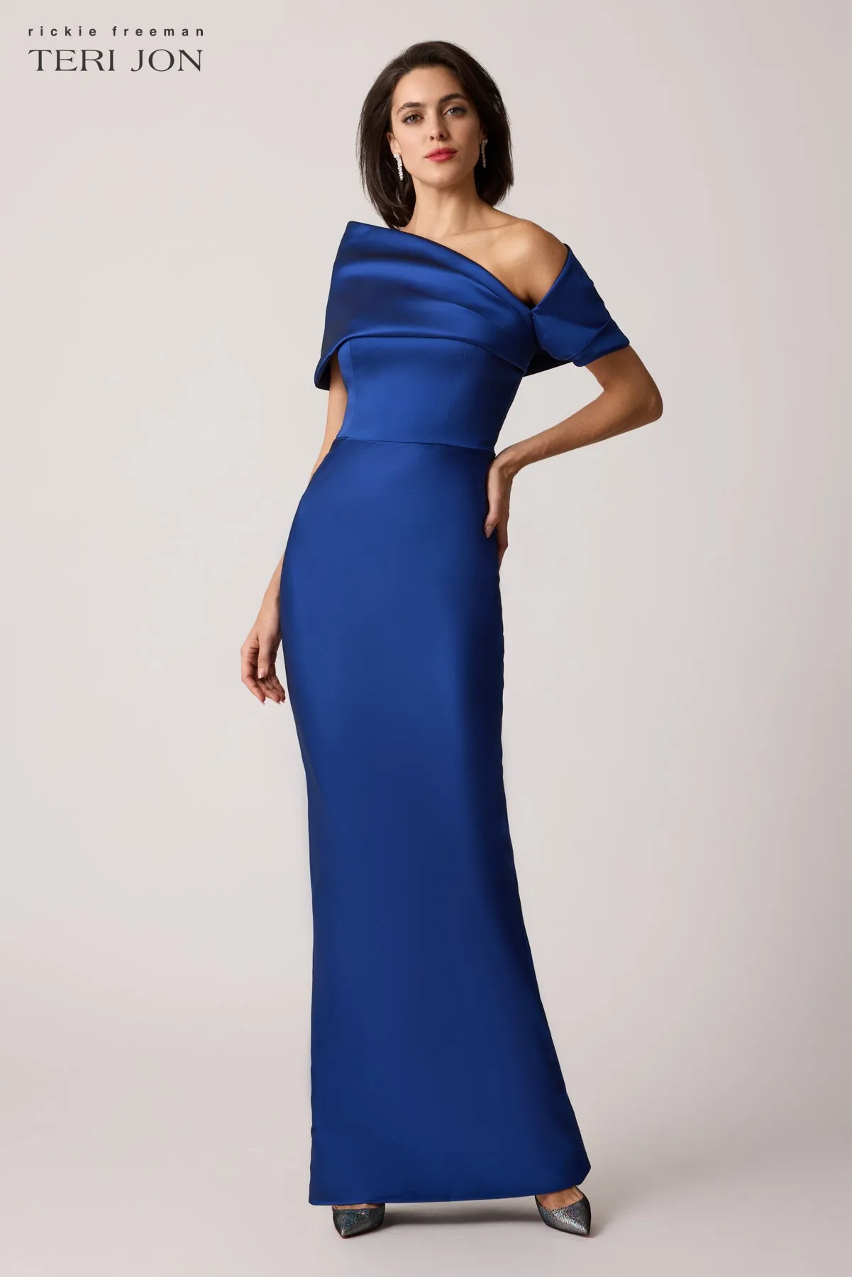Stretch Mikado Asymmetrical Off Shoulder Cuff Gown sold by Teri Jon product image thumbnail 3