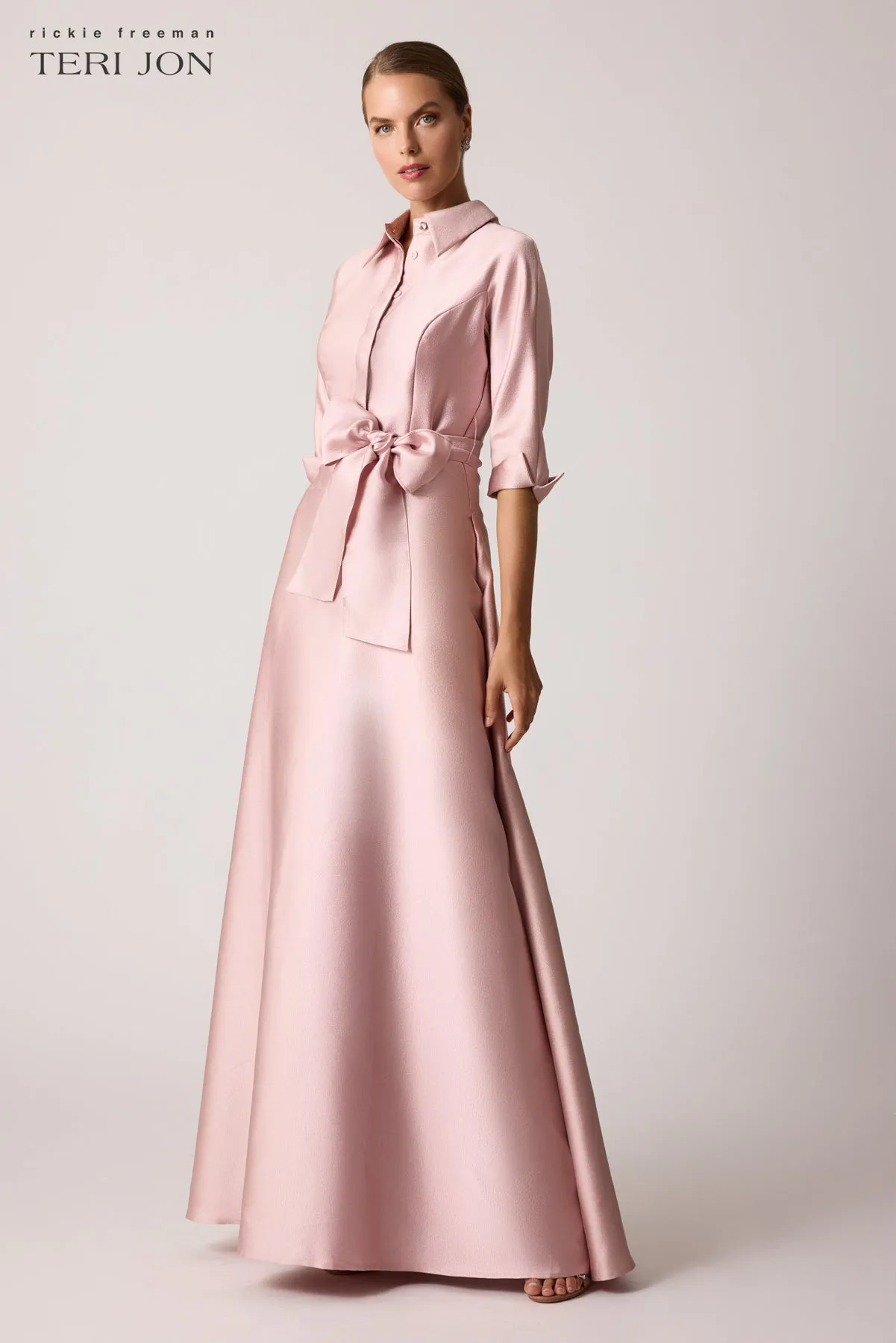 Mikado Shirt Drop Waist Gown sold by Teri Jon product image thumbnail 3