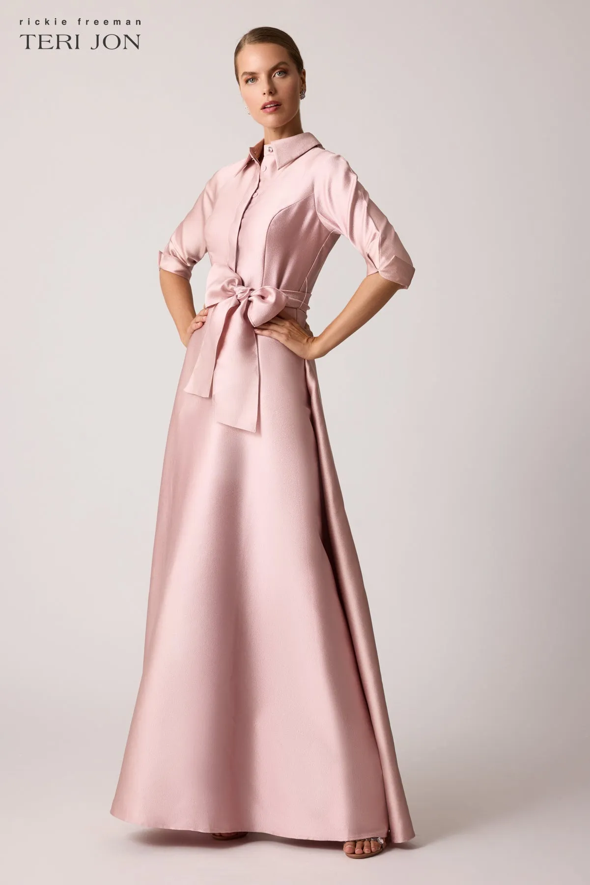 Mikado Shirt Drop Waist Gown sold by Teri Jon product image thumbnail 2