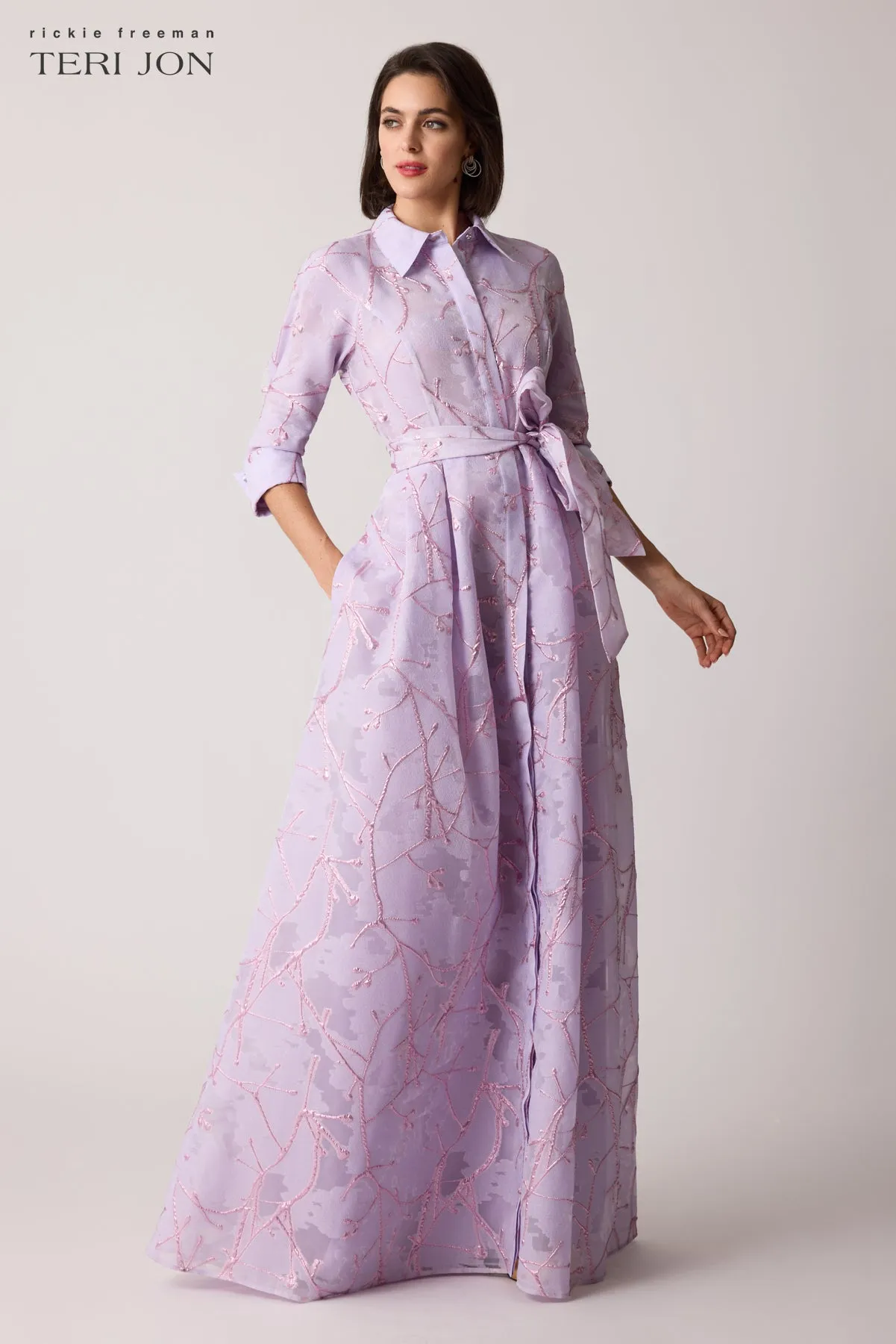 Metallic Organza Shirtwaist Gown with Branch Motif sold by Teri Jon product image thumbnail 2