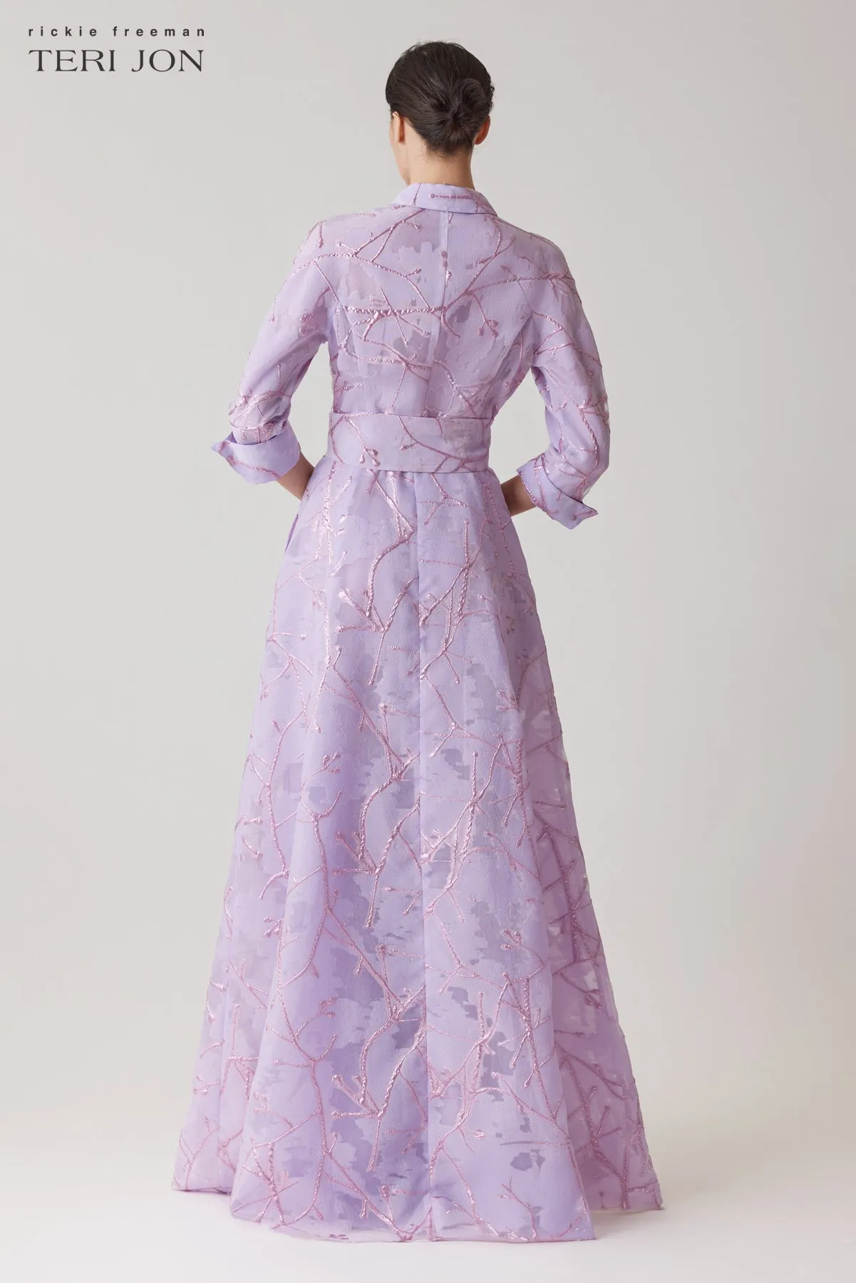 Metallic Organza Shirtwaist Gown with Branch Motif sold by Teri Jon product image thumbnail 4