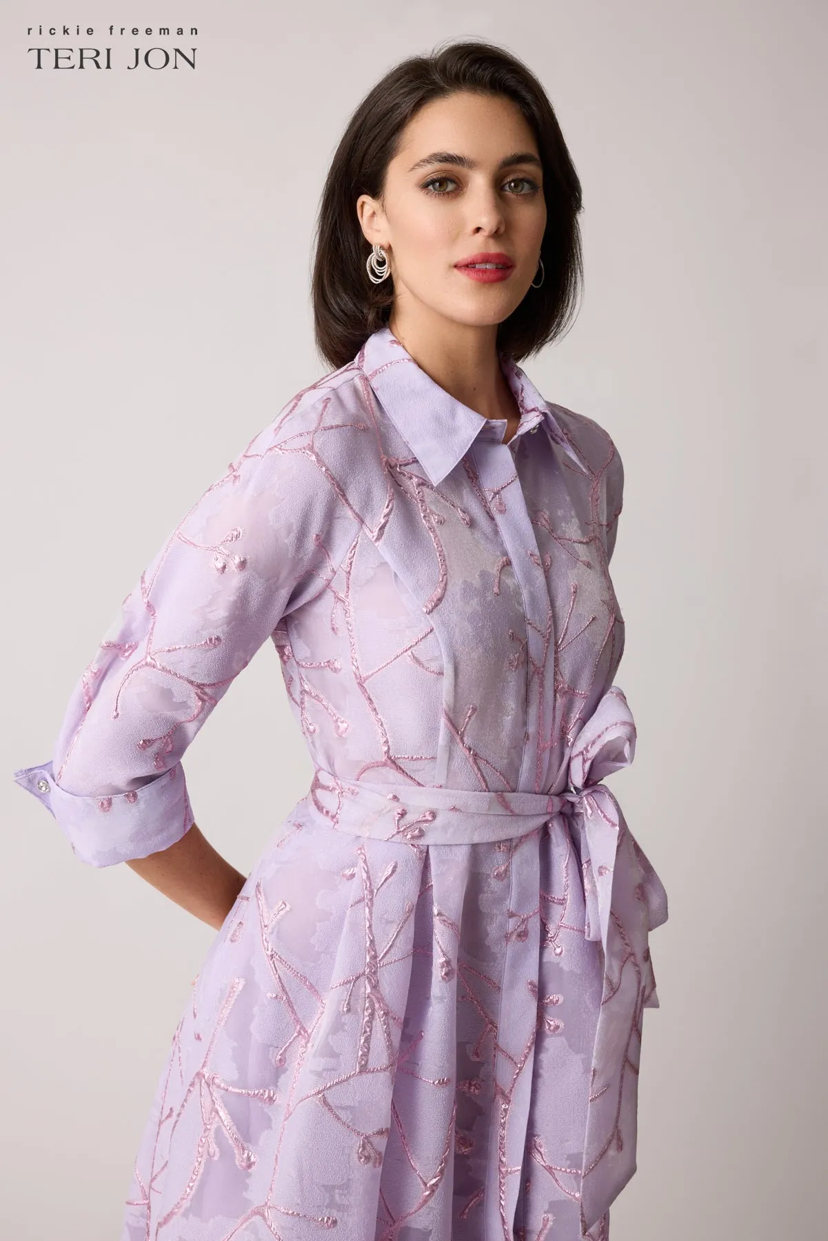 Metallic Organza Shirtwaist Gown with Branch Motif sold by Teri Jon product image thumbnail 3