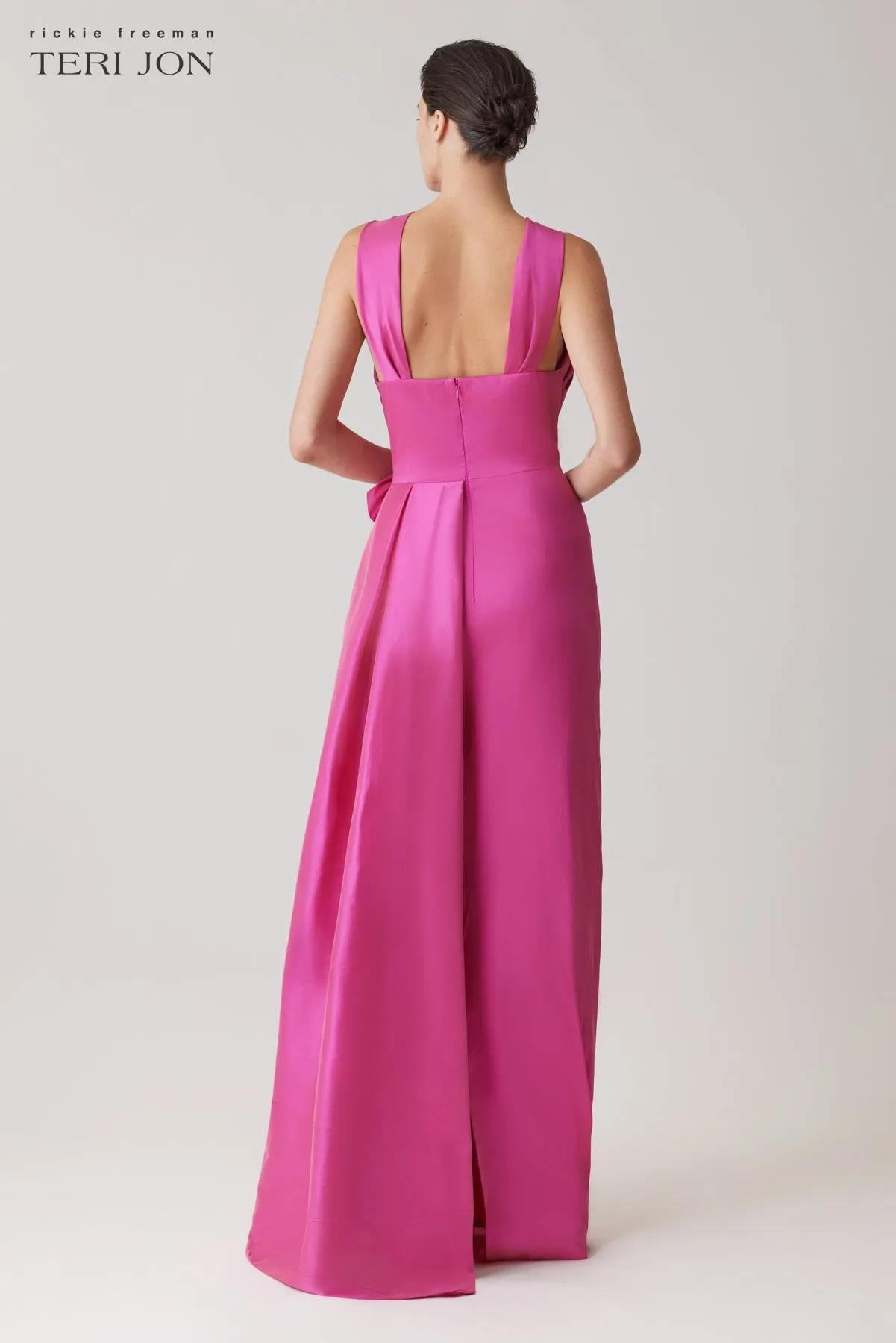 Taffeta Twist Neck Cuff Bust 3D Flower Gown sold by Teri Jon product image thumbnail 4