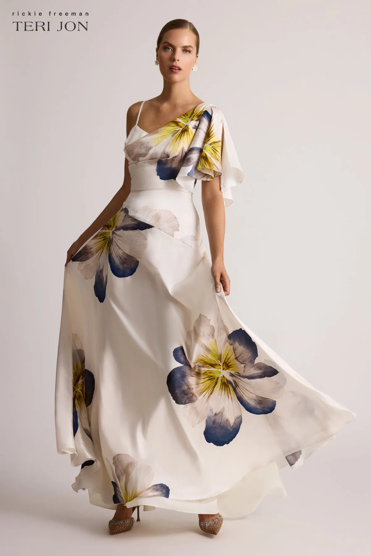 Charmeuse One Flutter Sleeve Print Gown sold by Teri Jon product image thumbnail 2