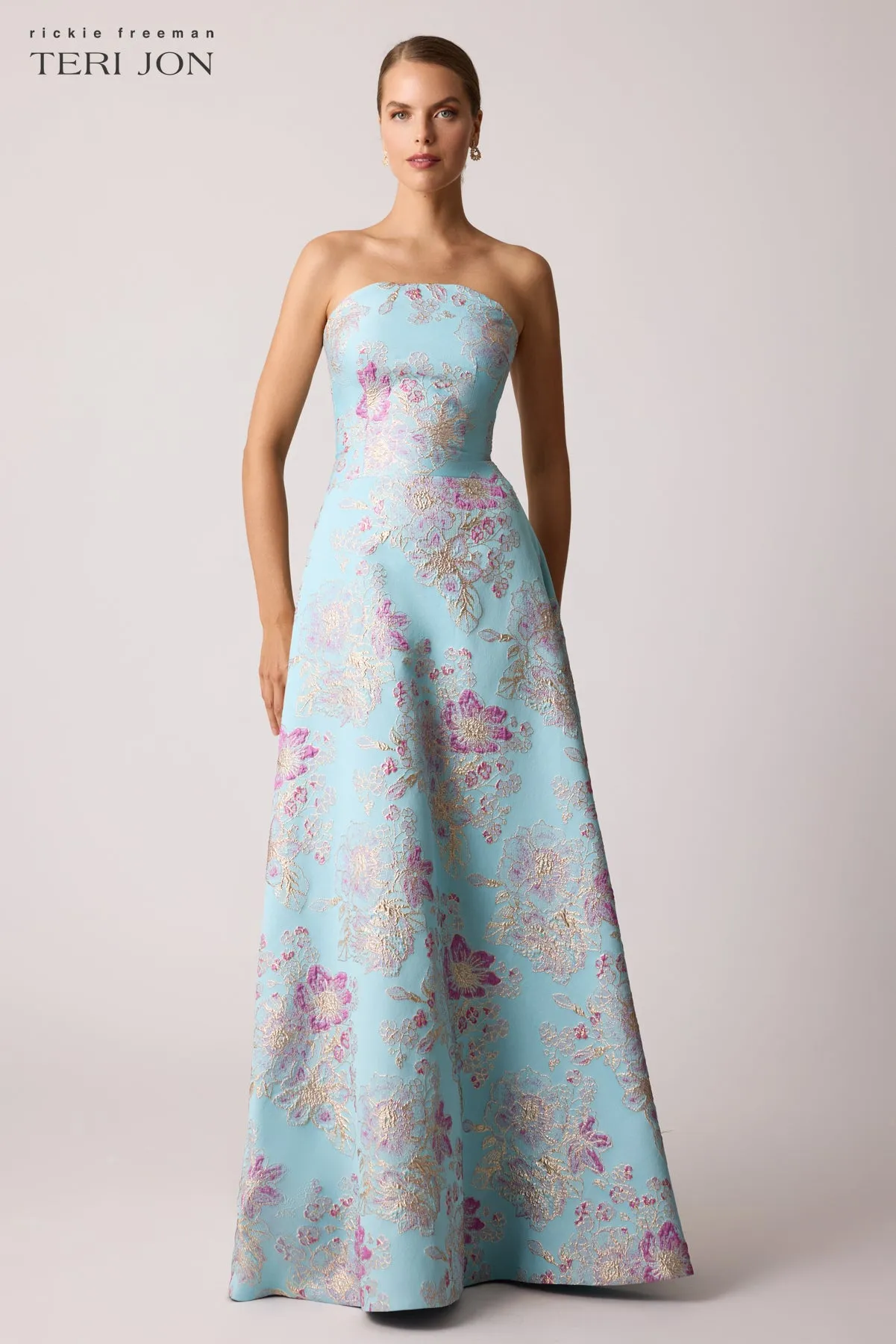 Sleeveless Metallic Multi Jacquard Gown sold by Teri Jon product image thumbnail 2