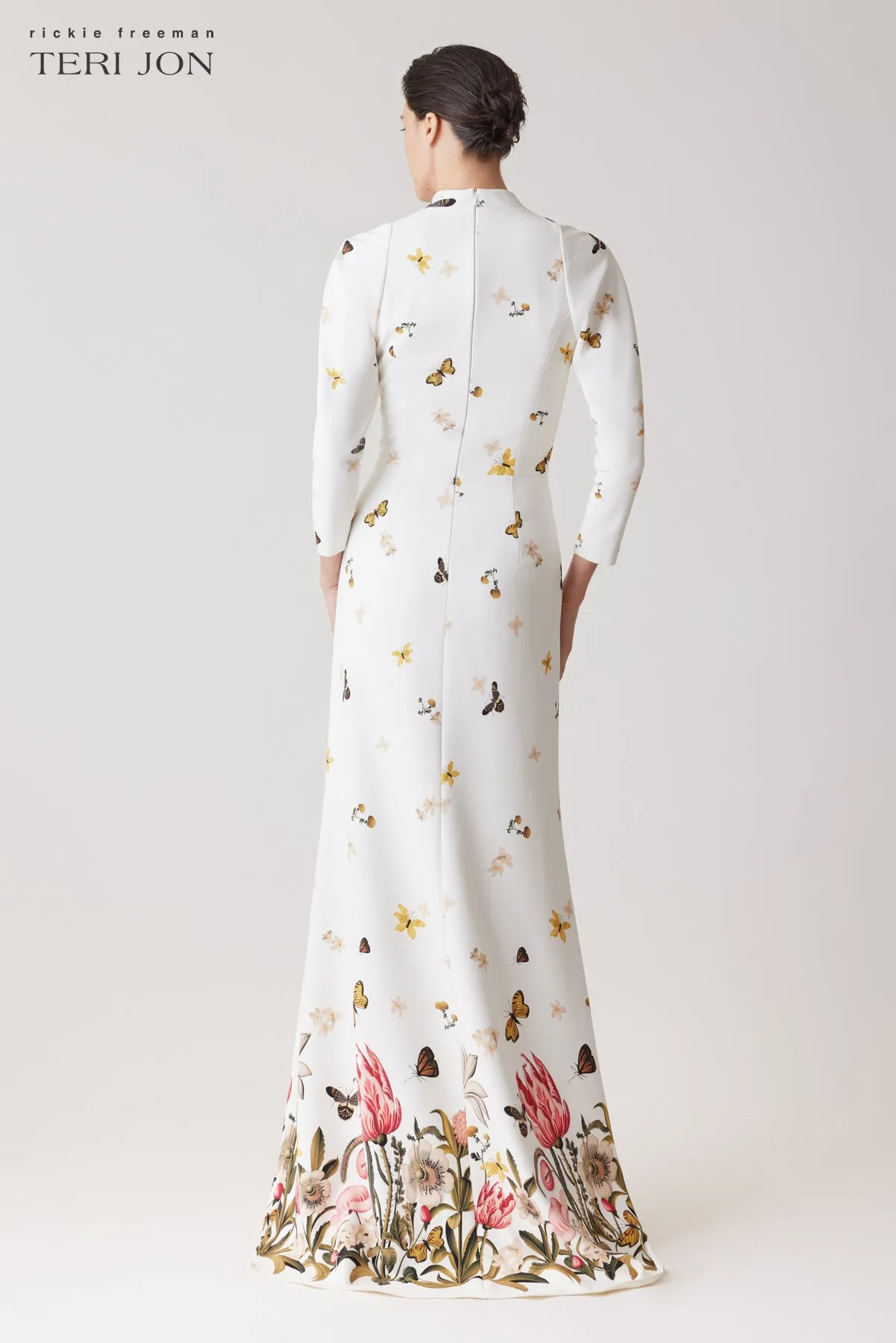 Stretch Crepe Butterfly Tie Long Sleeve Gown sold by Teri Jon product image thumbnail 4