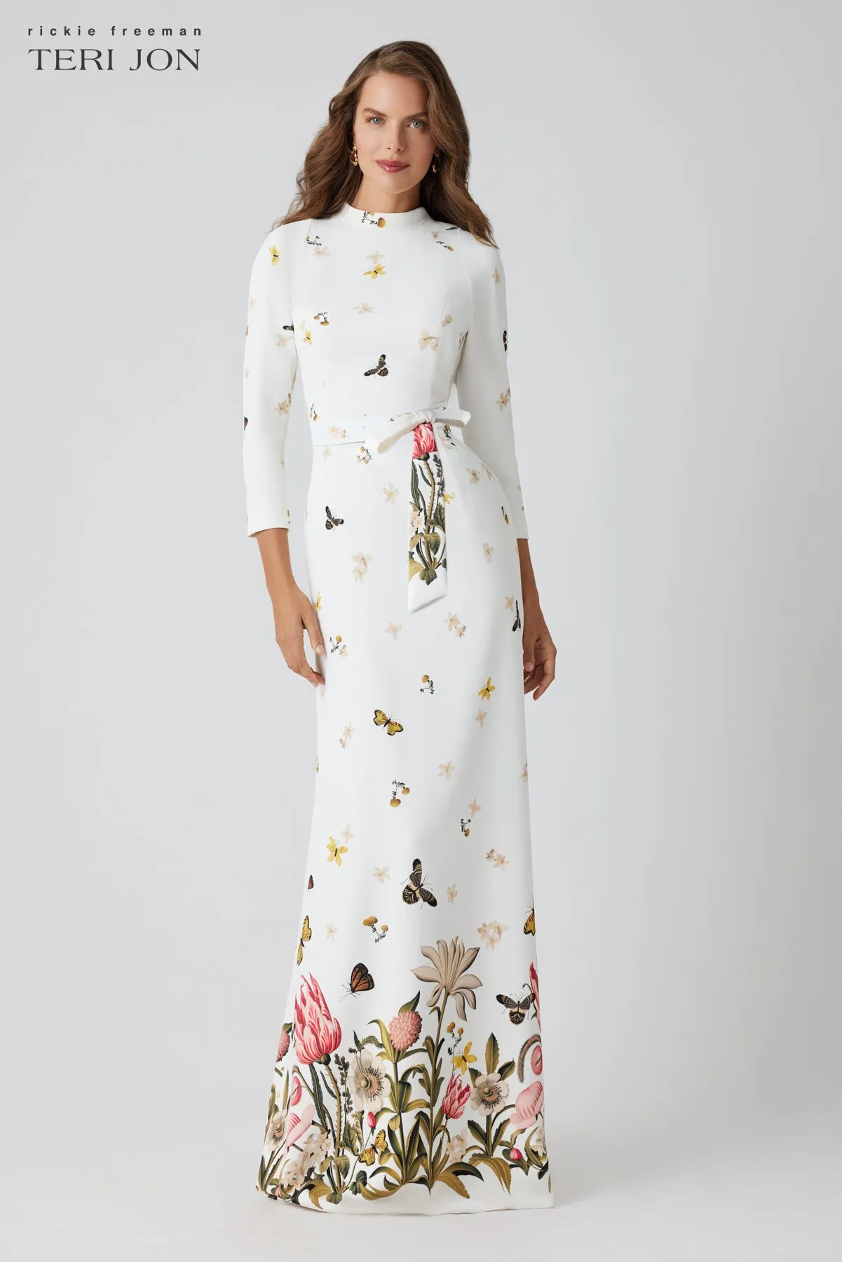 Stretch Crepe Butterfly Tie Long Sleeve Gown sold by Teri Jon product image thumbnail 2