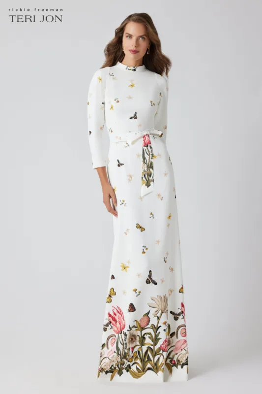 Stretch Crepe Butterfly Tie Long Sleeve Gown sold by Teri Jon