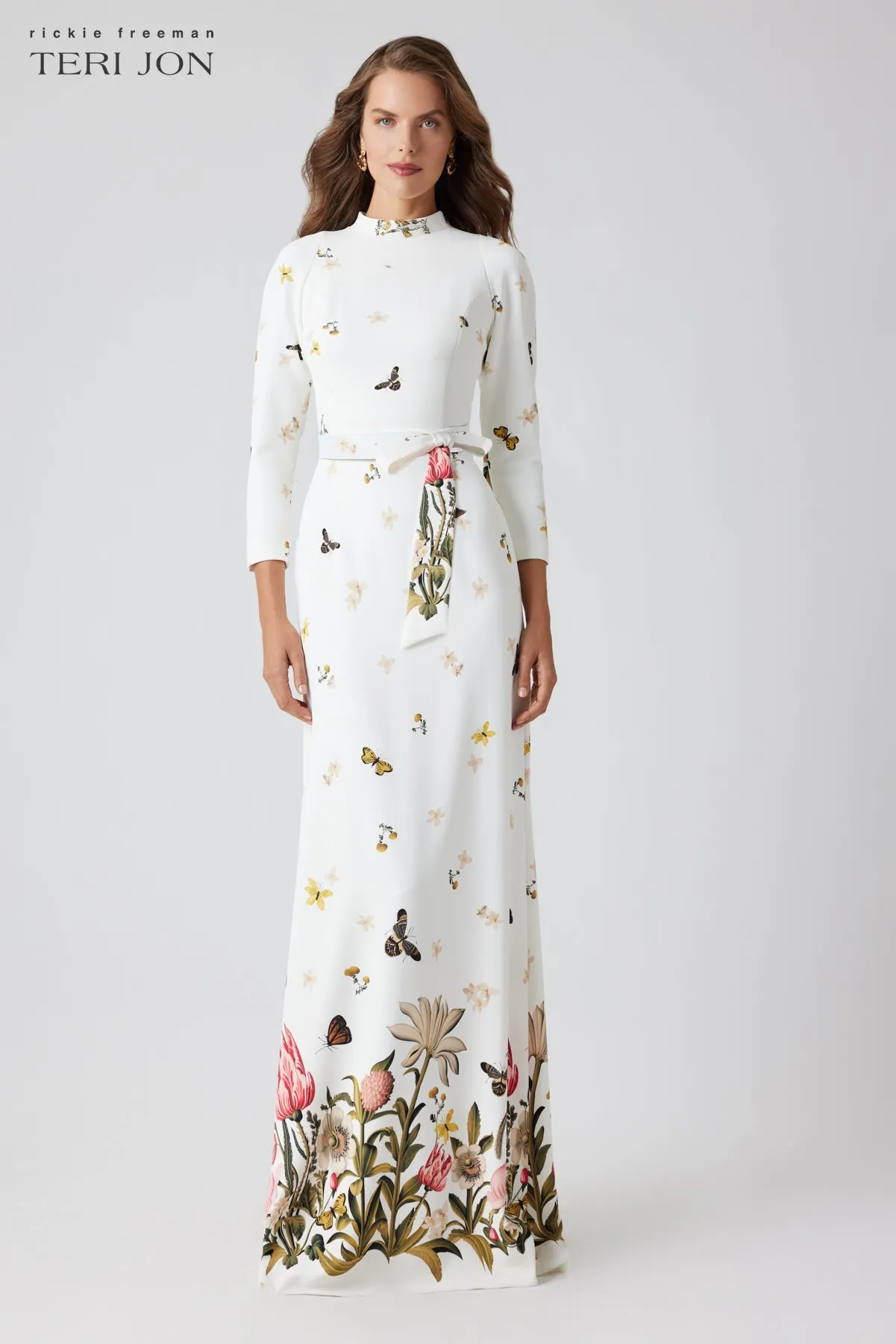 Stretch Crepe Butterfly Tie Long Sleeve Gown sold by Teri Jon product image thumbnail 3