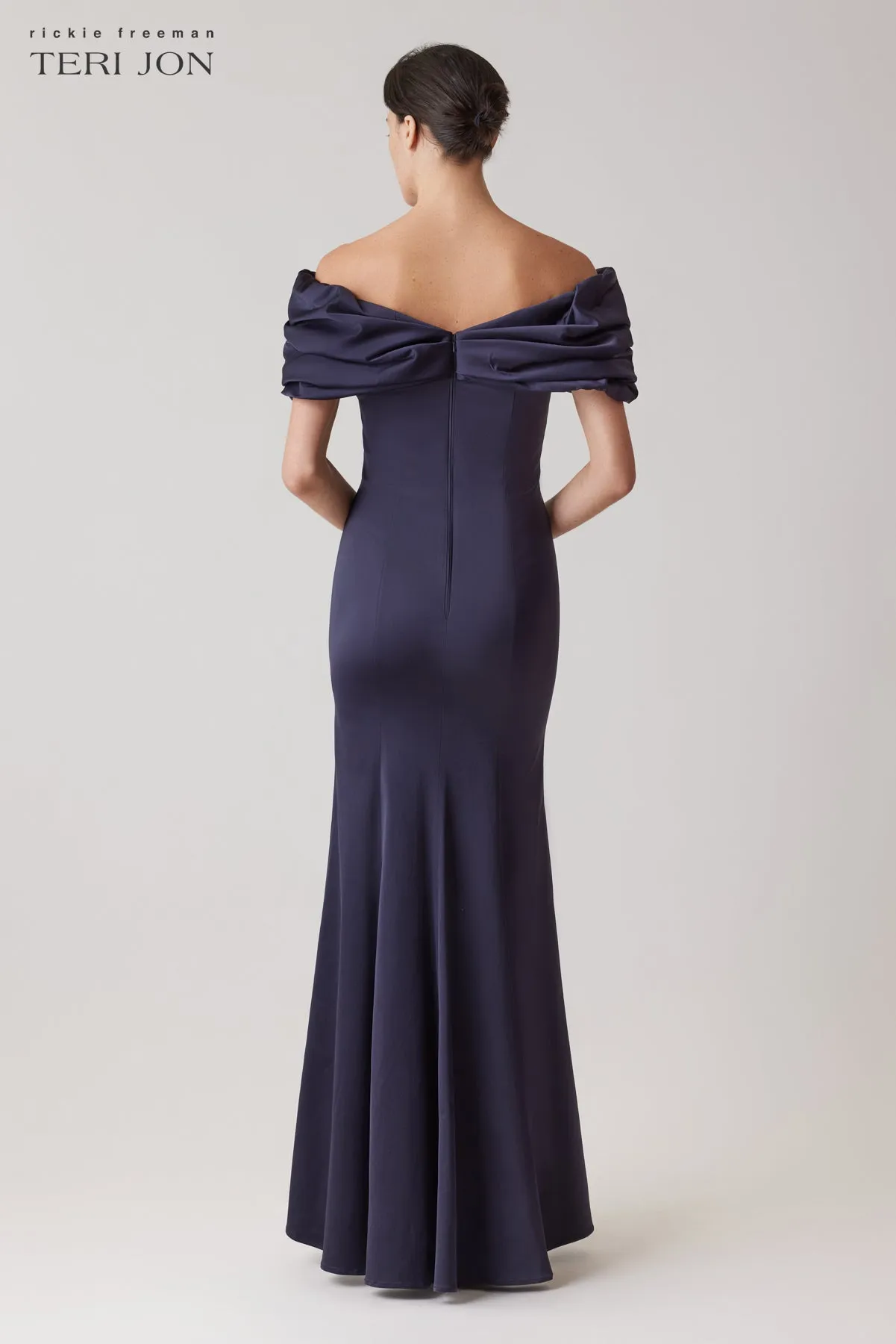 Stretch Satin Off Shoulder Crunch Mermaid sold by Teri Jon product image thumbnail 3