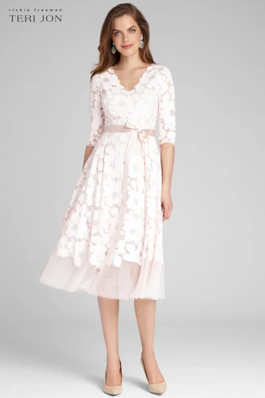 3/4 Sleeve Lace and Tulle Fit And Flare Dress sold by Teri Jon