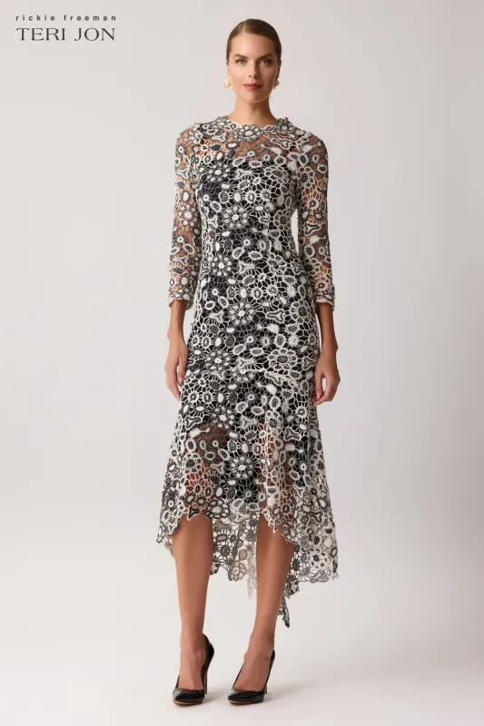 Crochet Lace High Low Midi Dress sold by Teri Jon