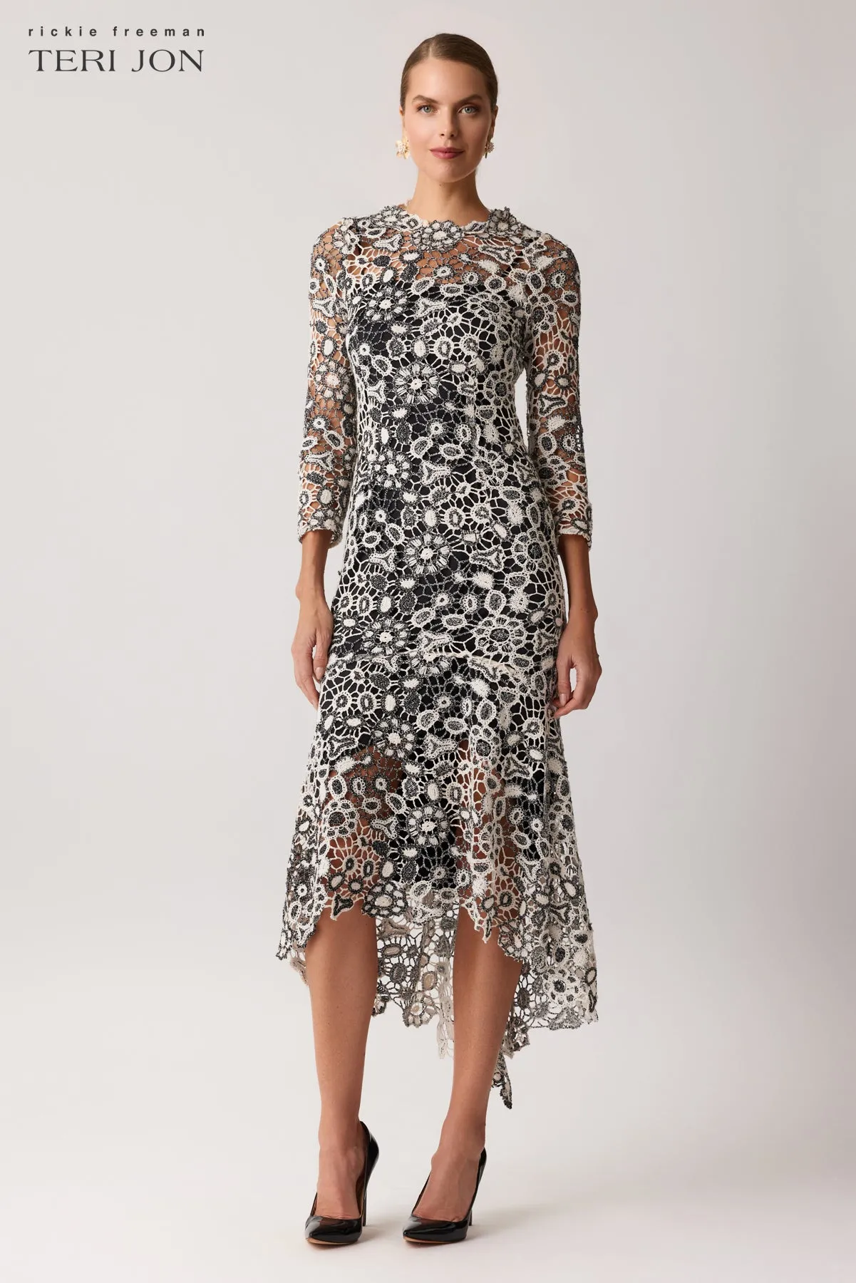 Crochet Lace High Low Midi Dress sold by Teri Jon product image thumbnail 2