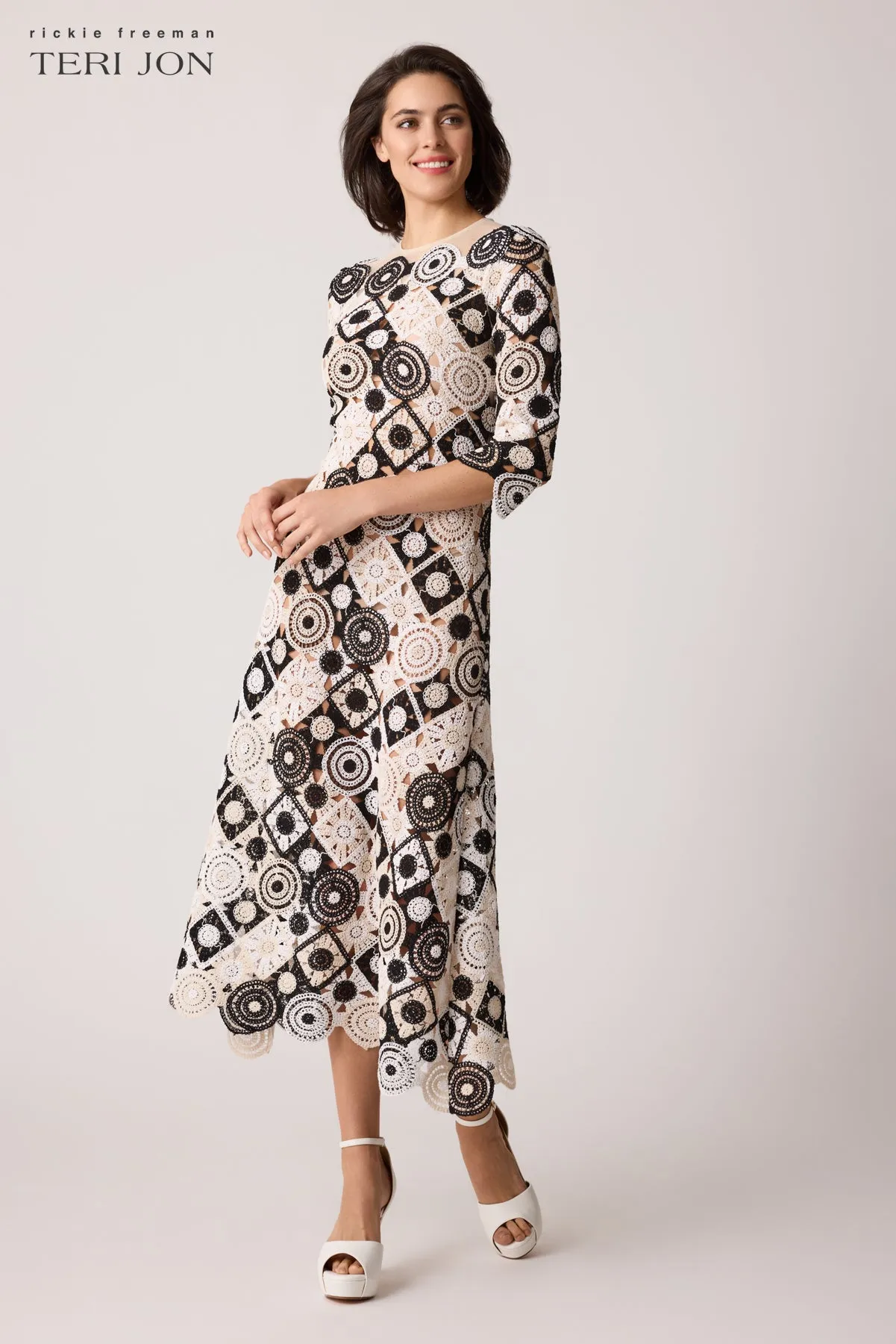 Crochet Geometric Print Midi Scallop Dress sold by Teri Jon product image thumbnail 2