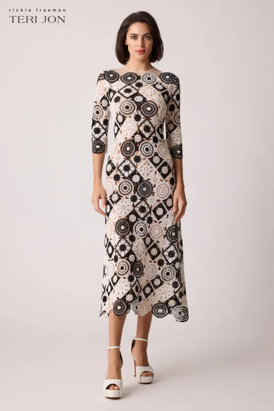 Crochet Geometric Print Midi Scallop Dress sold by Teri Jon