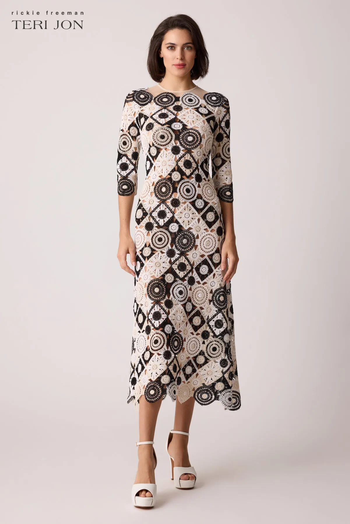 Crochet Geometric Print Midi Scallop Dress sold by Teri Jon