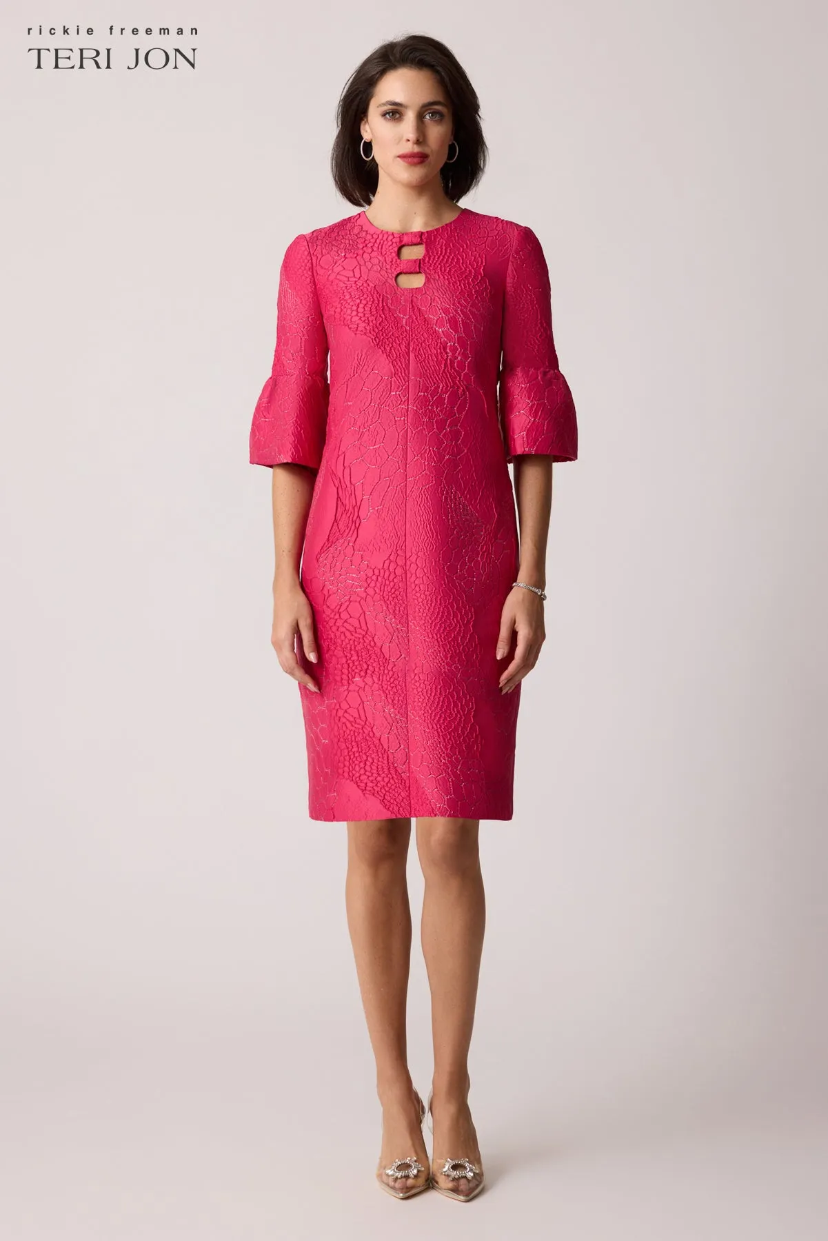 Metallic Jacquard Bell-Sleeve Dress sold by Teri Jon