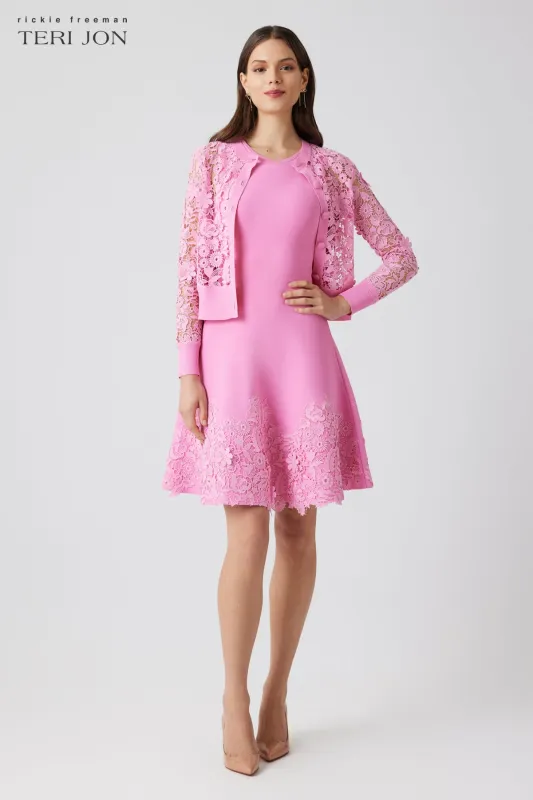 Knit Fit And Flare Lace Trim Dress sold by Teri Jon
