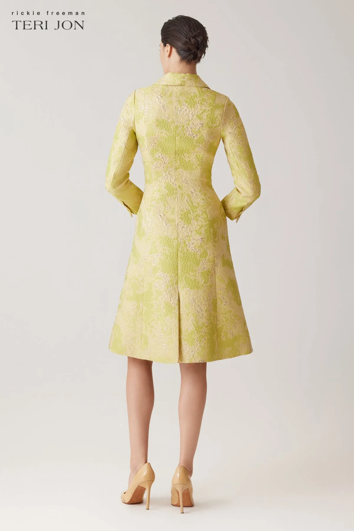 Metallic Jacquard Gold Button Coat Dress sold by Teri Jon product image thumbnail 4