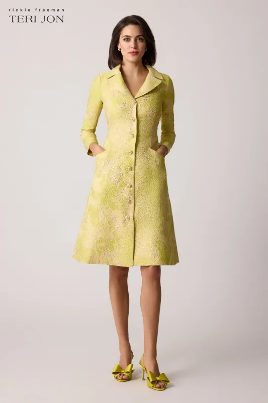 Metallic Jacquard Gold Button Coat Dress sold by Teri Jon