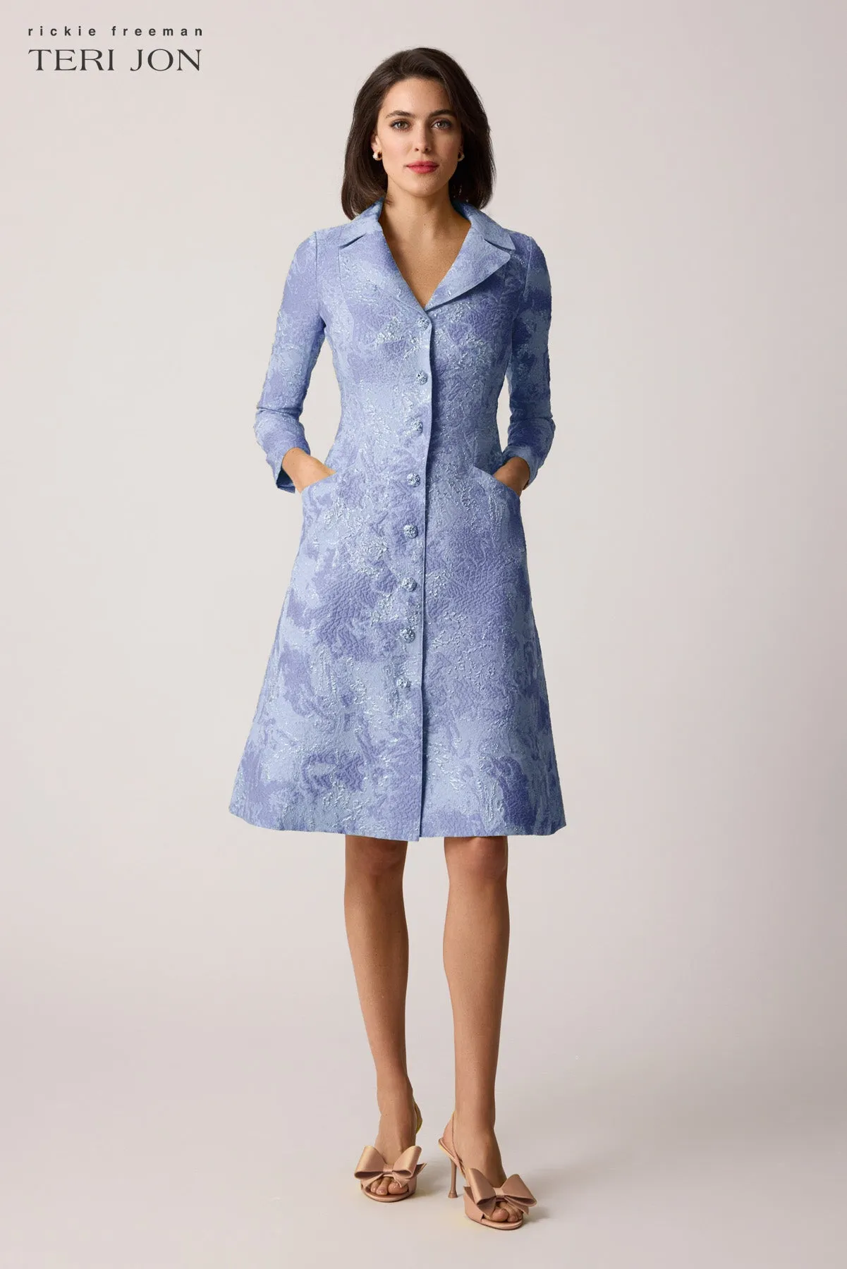 Metallic Jacquard Gold Button Coat Dress sold by Teri Jon product image thumbnail 3