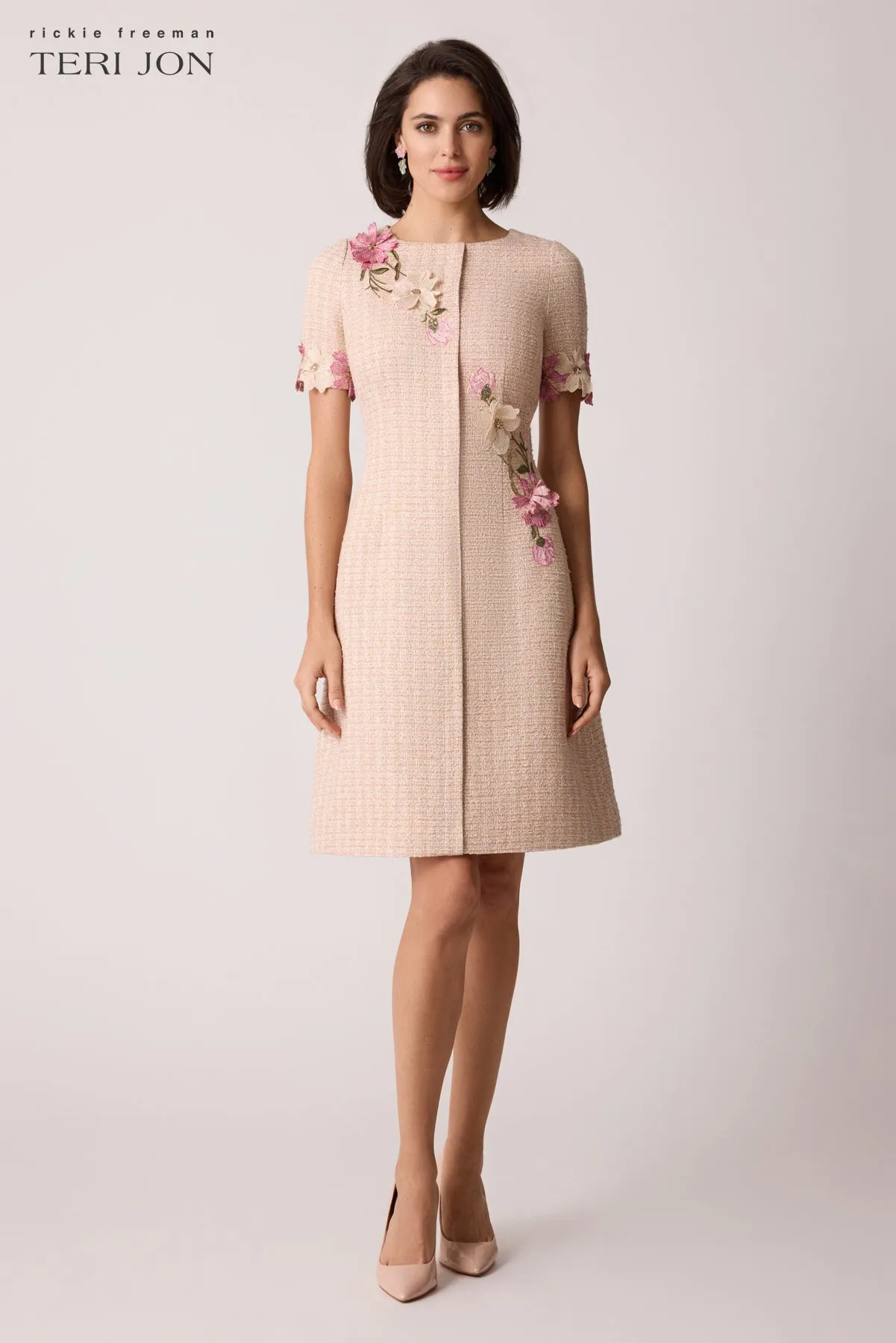 Tweed Diagonal Floral Applique Dress sold by Teri Jon product image thumbnail 2