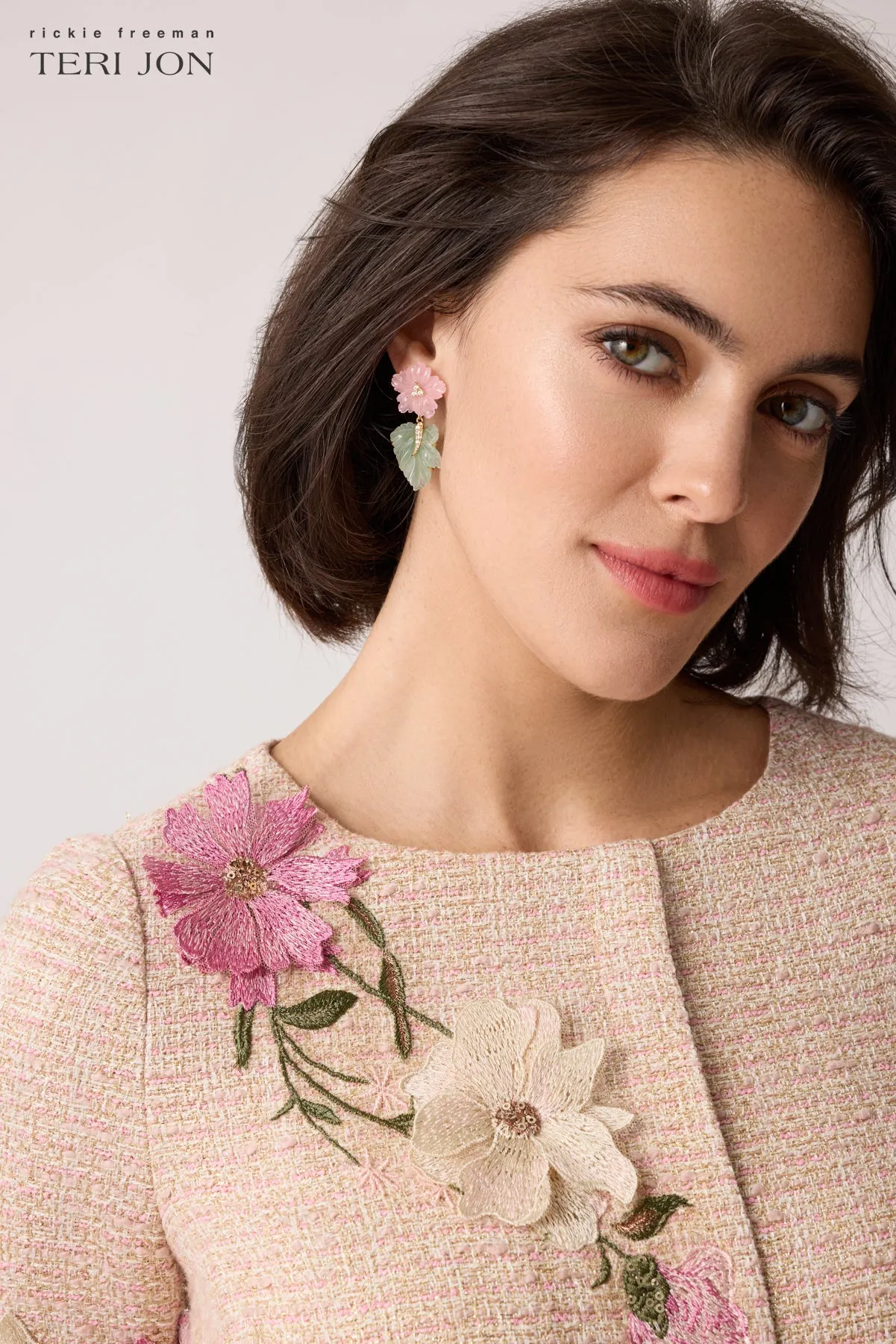 Tweed Diagonal Floral Applique Dress sold by Teri Jon product image thumbnail 3