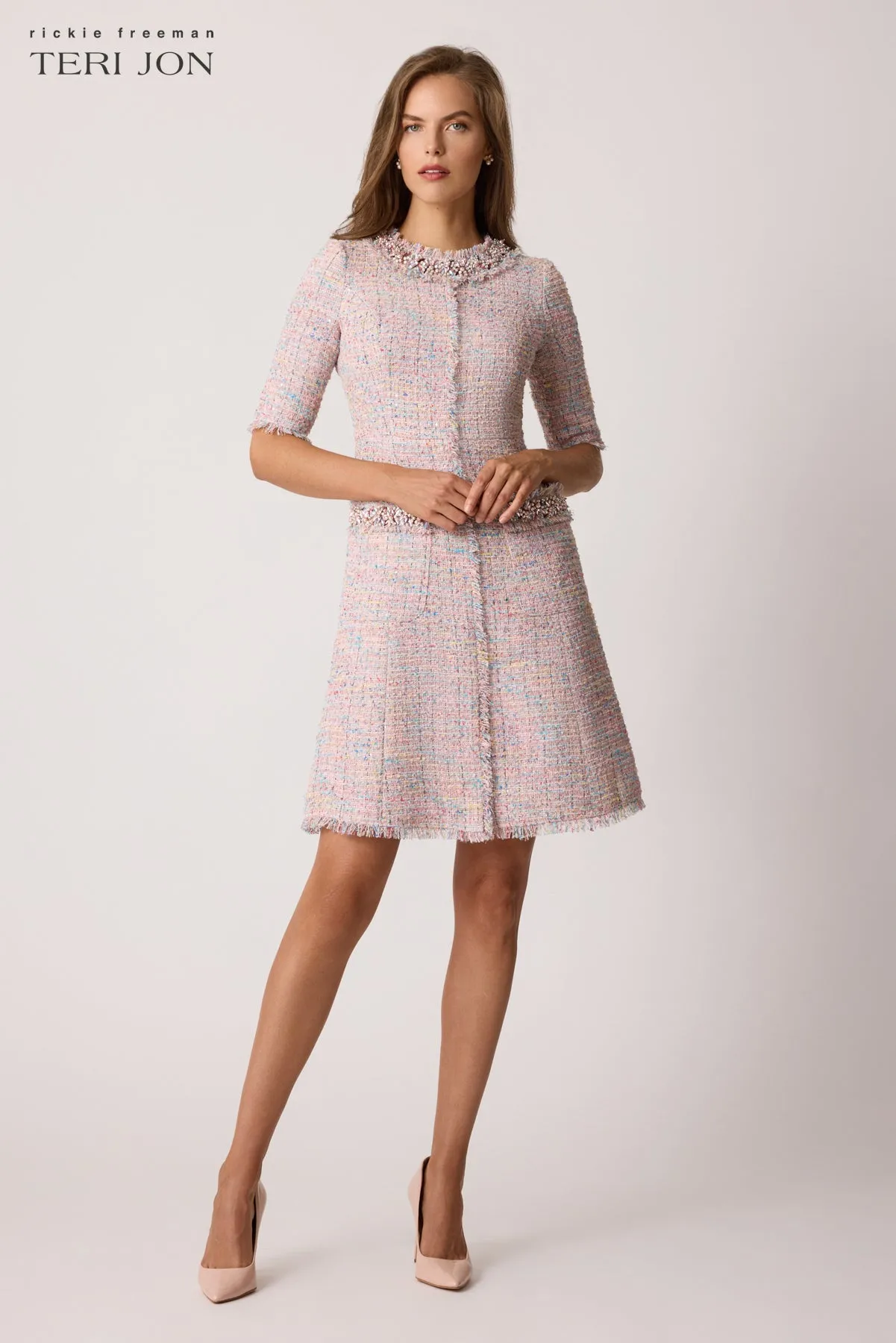 Sparkle Tweed Beaded Trim Dress sold by Teri Jon product image thumbnail 2