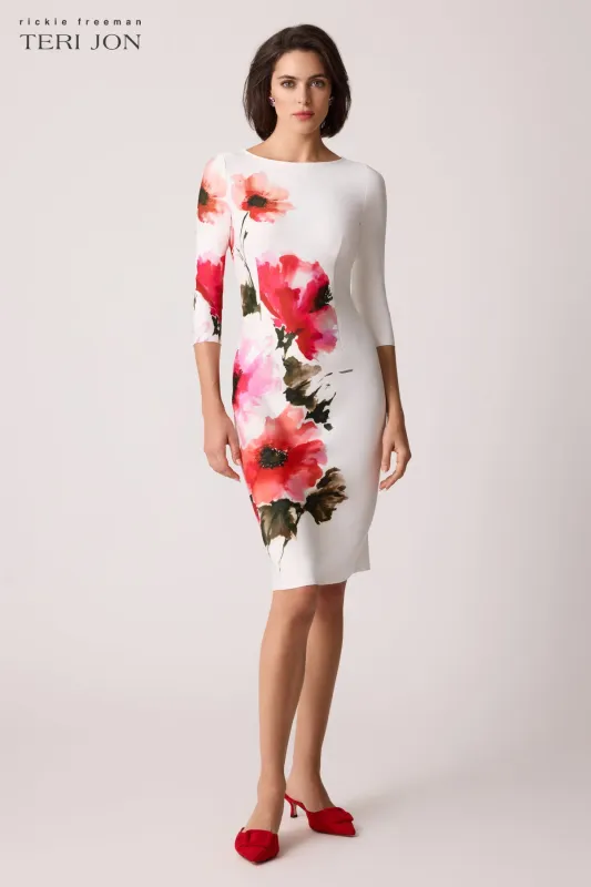 Scuba Floral Border Trim Dress sold by Teri Jon