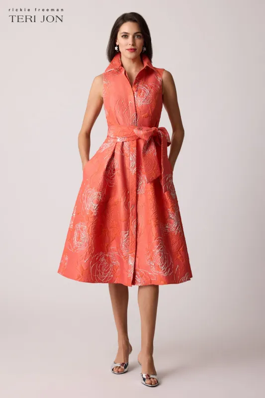 Metallic Floral Jacquard Sleeveless Shirt Dress sold by Teri Jon