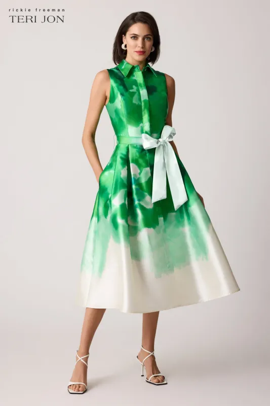 Mikado Watercolor Print Shirt Dress sold by Teri Jon