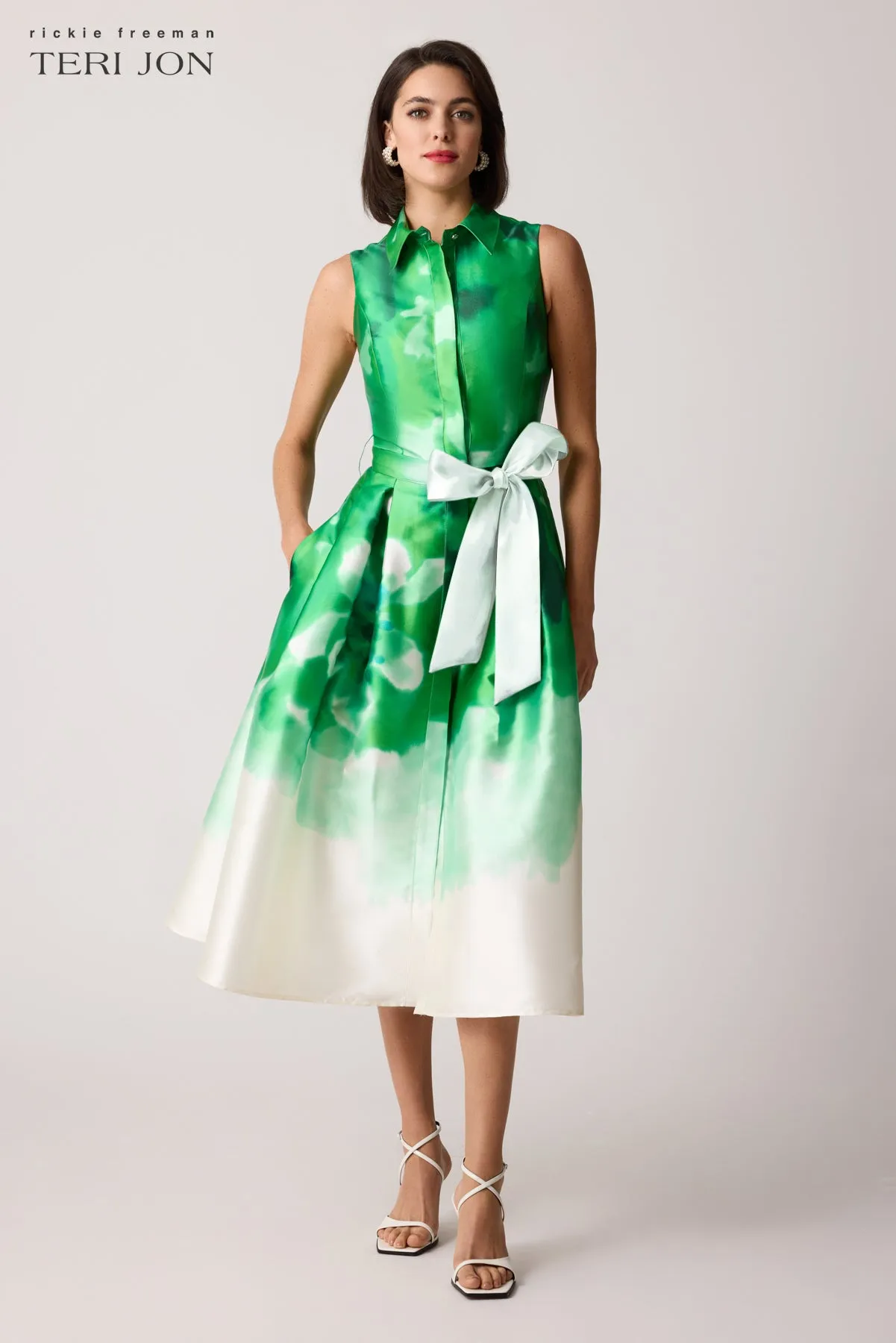 Mikado Watercolor Print Shirt Dress sold by Teri Jon product image thumbnail 2